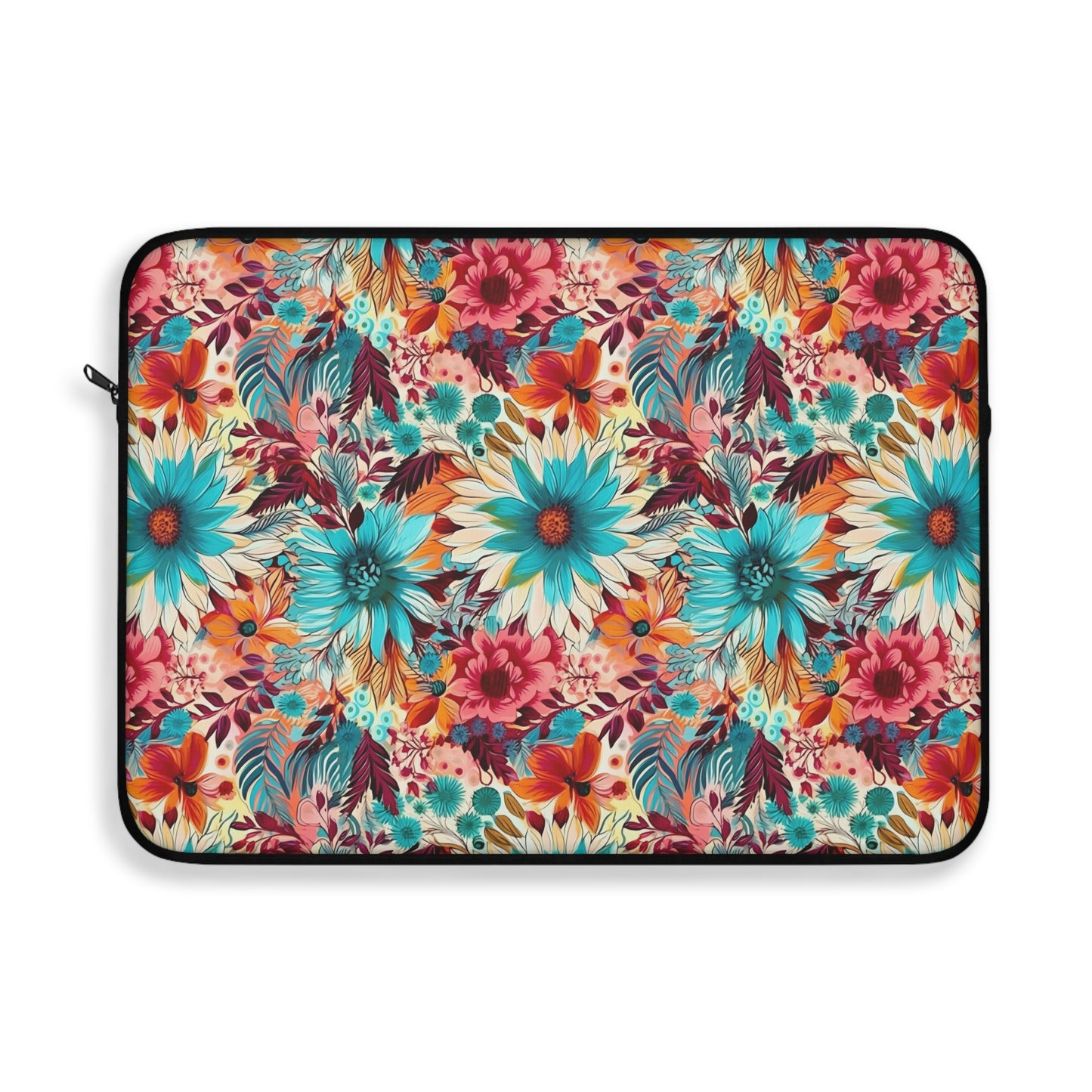 Floral Explosion of Pinks, Teals and Oranges on a Soft Cream Canvas Laptop or Ipad Protective Sleeve 3 Sizes Available