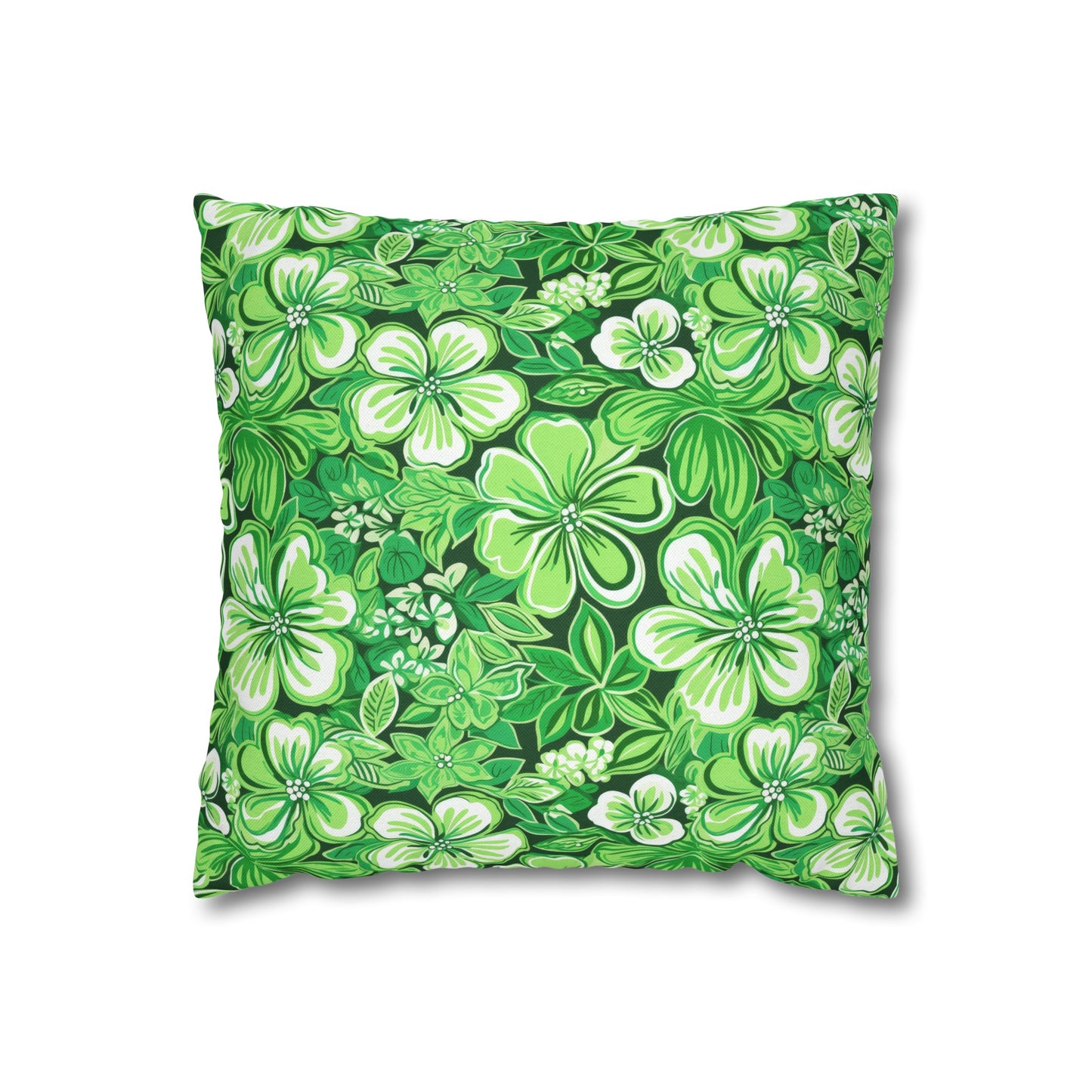 Emerald Essence: Floral Bloom Design in Green Hues Spun Polyester Square Pillowcase 4 Sizes