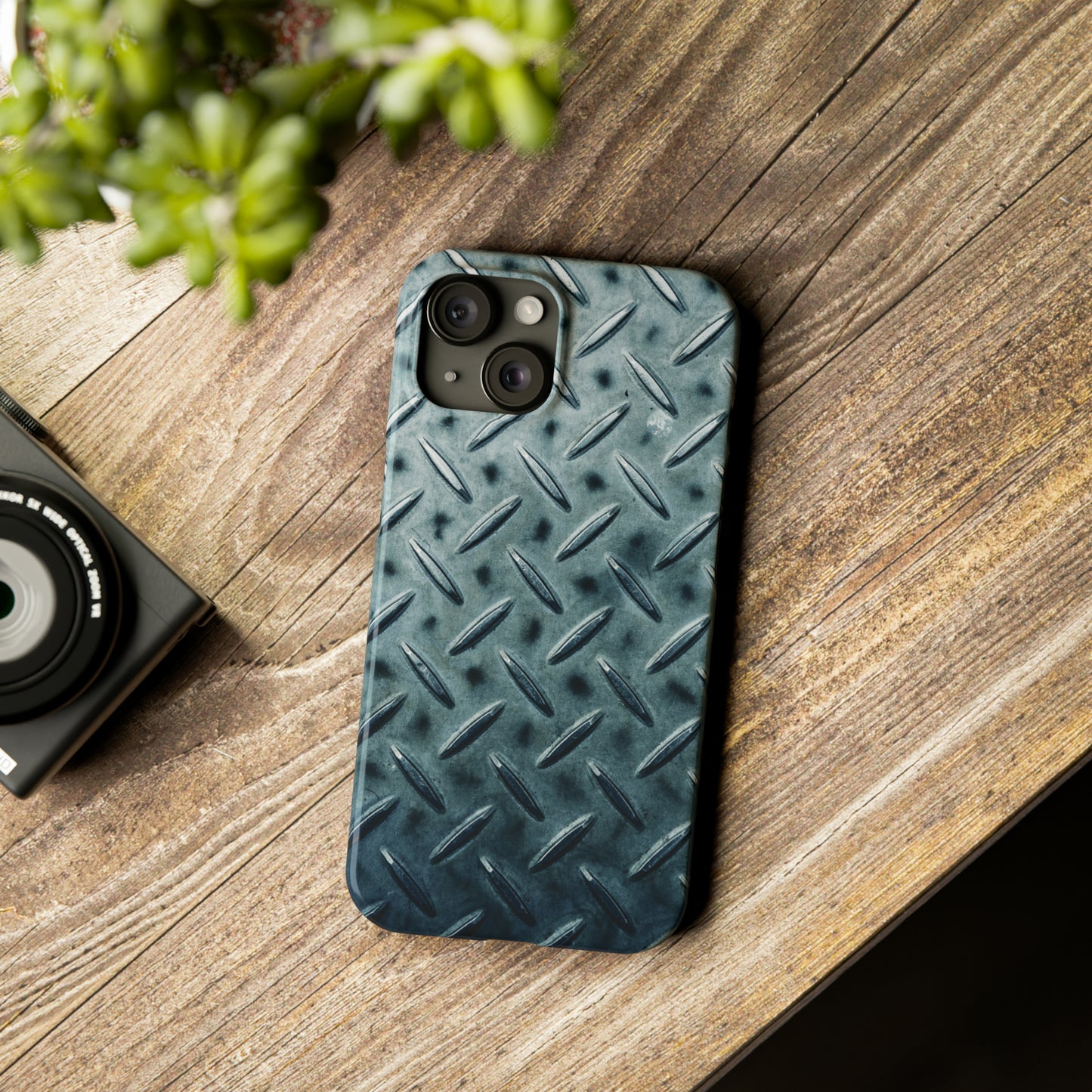 Blue Steel Diamond Plate Design Iphone 15-12 Slim Phone Case