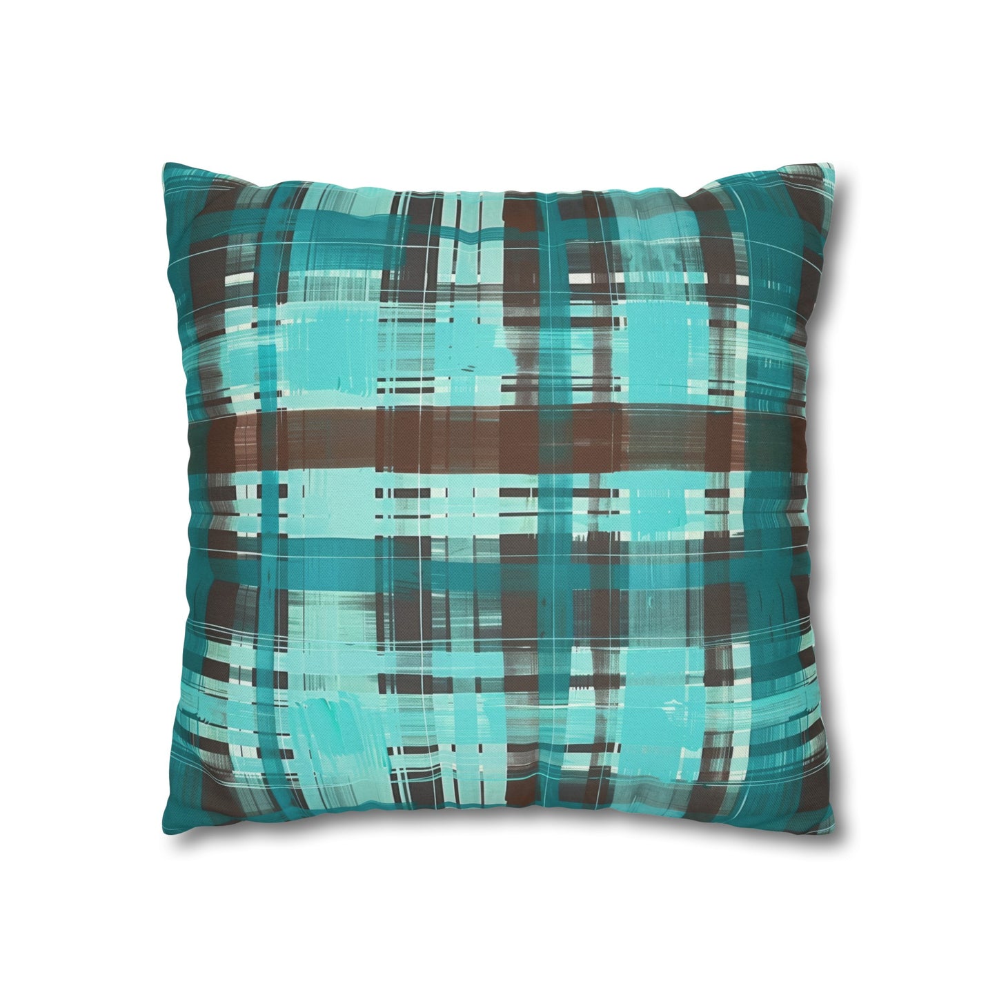 Bold Abstract Watercolor Plaid in Shades of Green and Brown Spun Polyester Square Pillowcase 4 Sizes