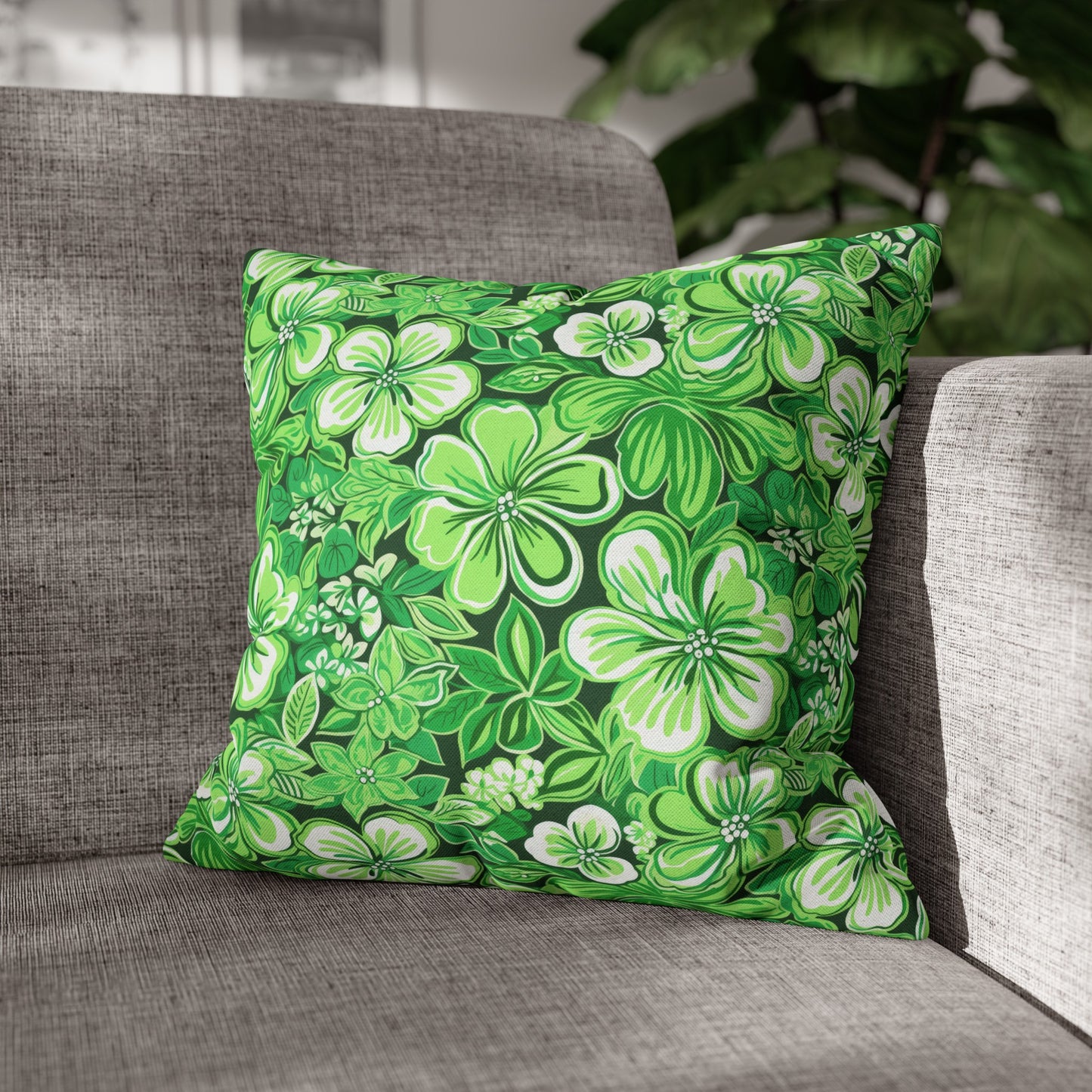 Emerald Essence: Floral Bloom Design in Green Hues Spun Polyester Square Pillowcase 4 Sizes