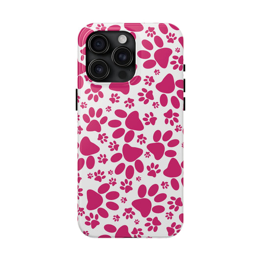 Vibrant Tracks: Hot Pink Animal Paw Prints Iphone Tough Phone Case