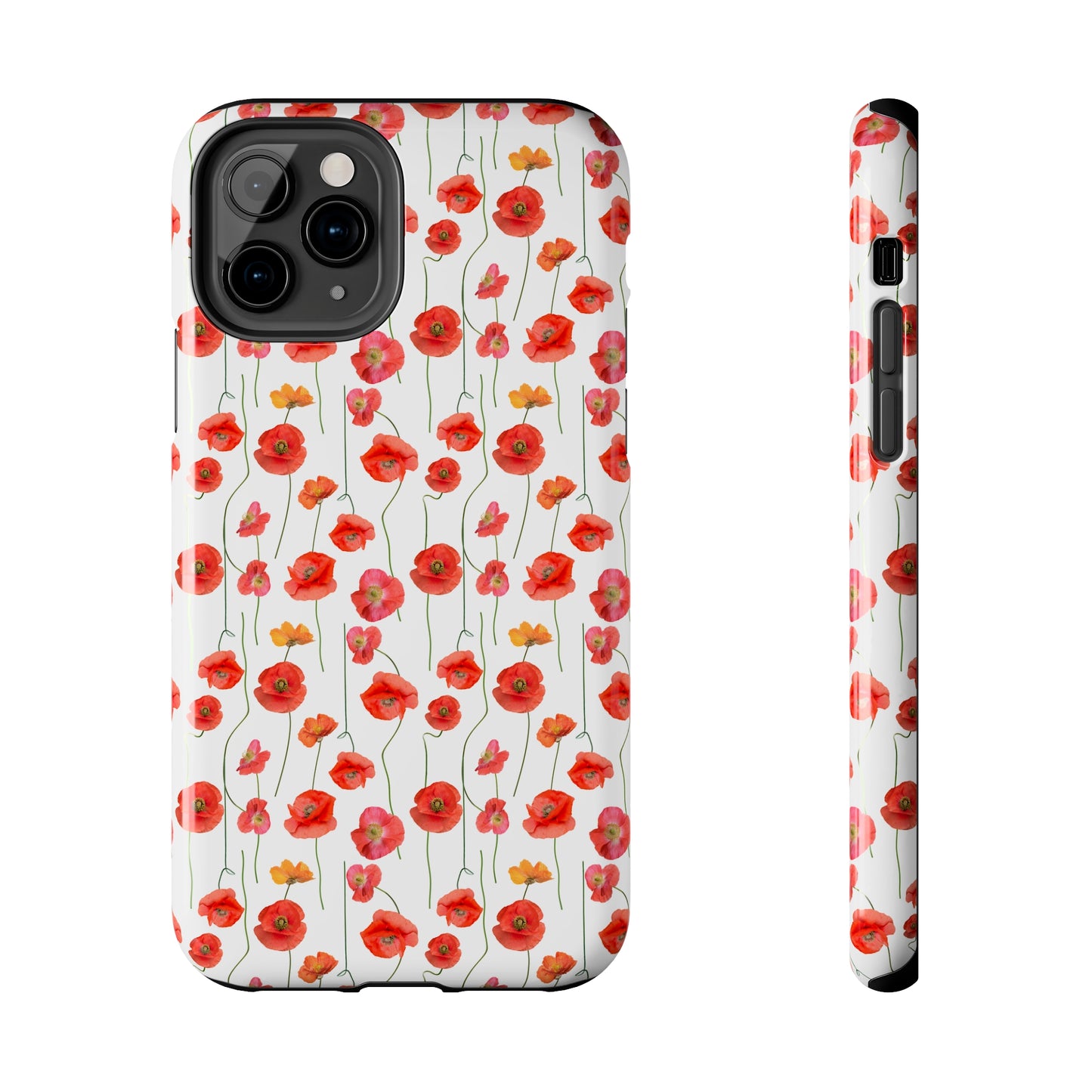 Vivid Elegance: Bright Red Poppies on a White Background Iphone Tough Phone Case