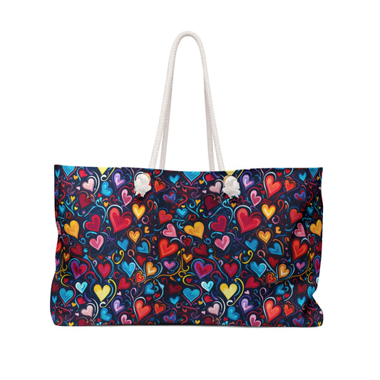 Whimsical Colorful Heart Design - Weekender Oversized Canvas Tote Bag 24" × 13"