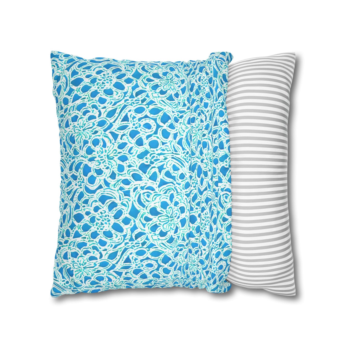 Luminous Swirls: Abstract Watercolor Floral Patterns in Lime Green and Blue Spun Polyester Square Pillowcase 4 Sizes