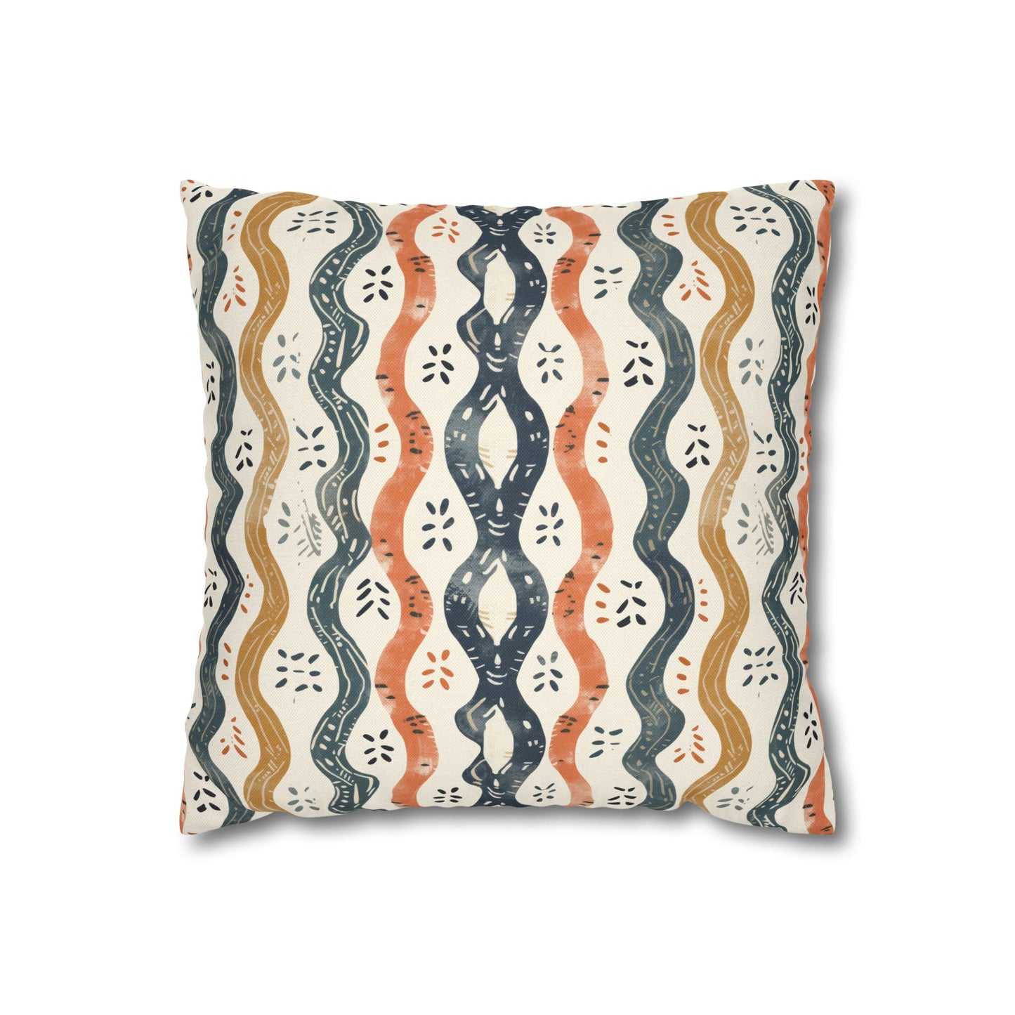 Boho Waves with Earthy Blues Reds and Browns Spun Polyester Square Pillowcase 4 Sizes