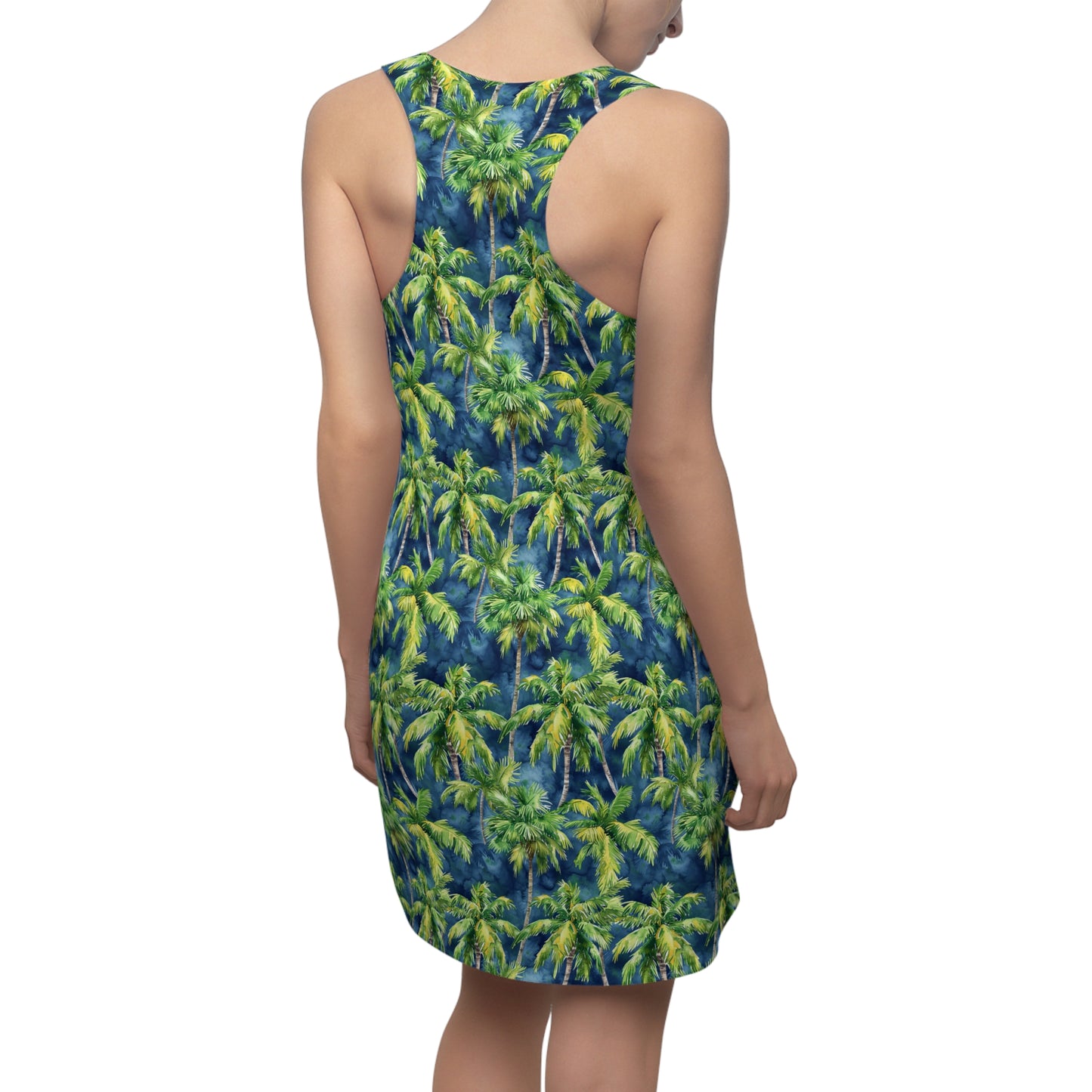 Midnight Palms: Silhouetted Palm Trees Against a Nighttime Sky Women's Racerback Dress XS - 2XL