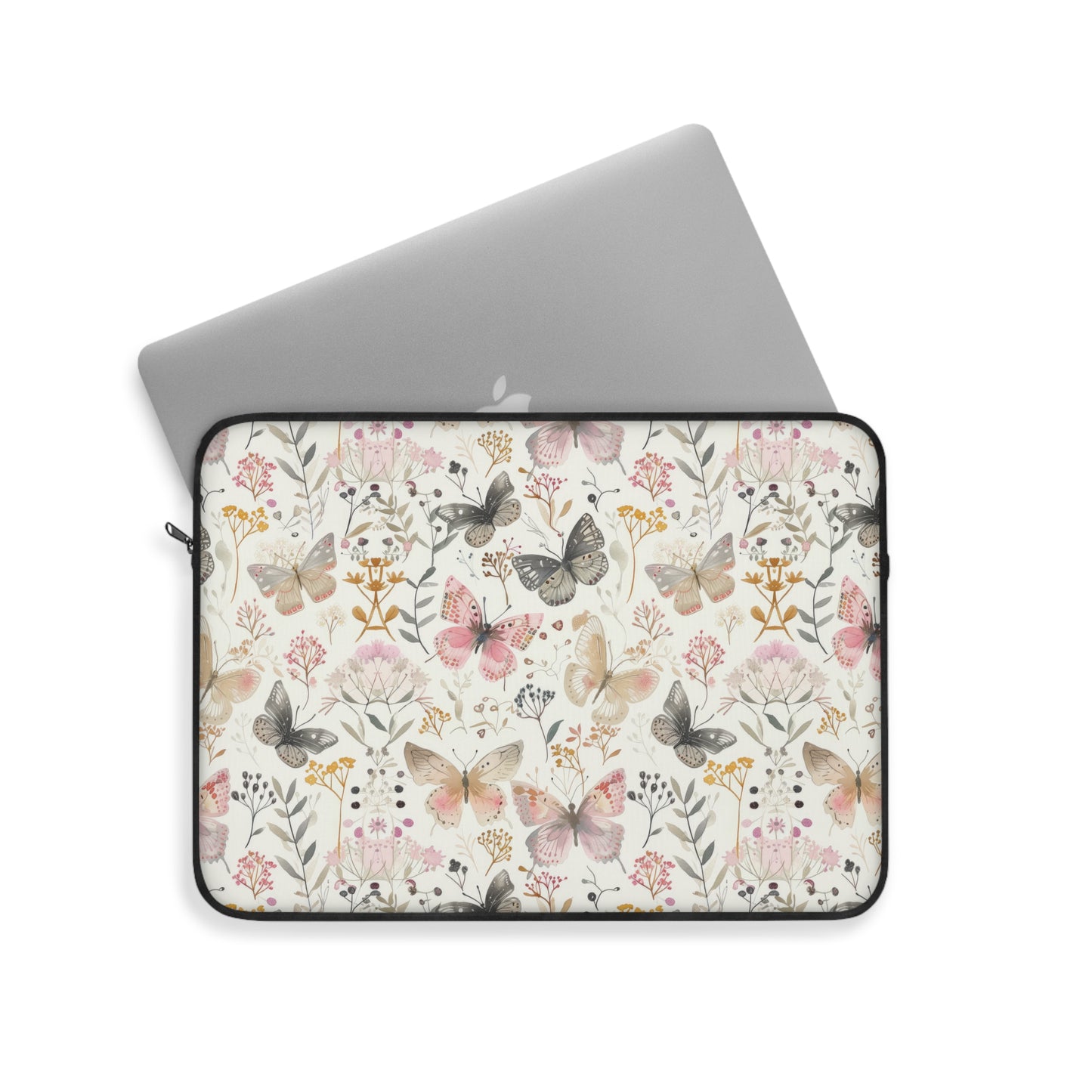 Soft Harmony: Butterflies and Flowers in Pastel Pinks and Grays Laptop or Ipad Protective Sleeve 3 Sizes Available