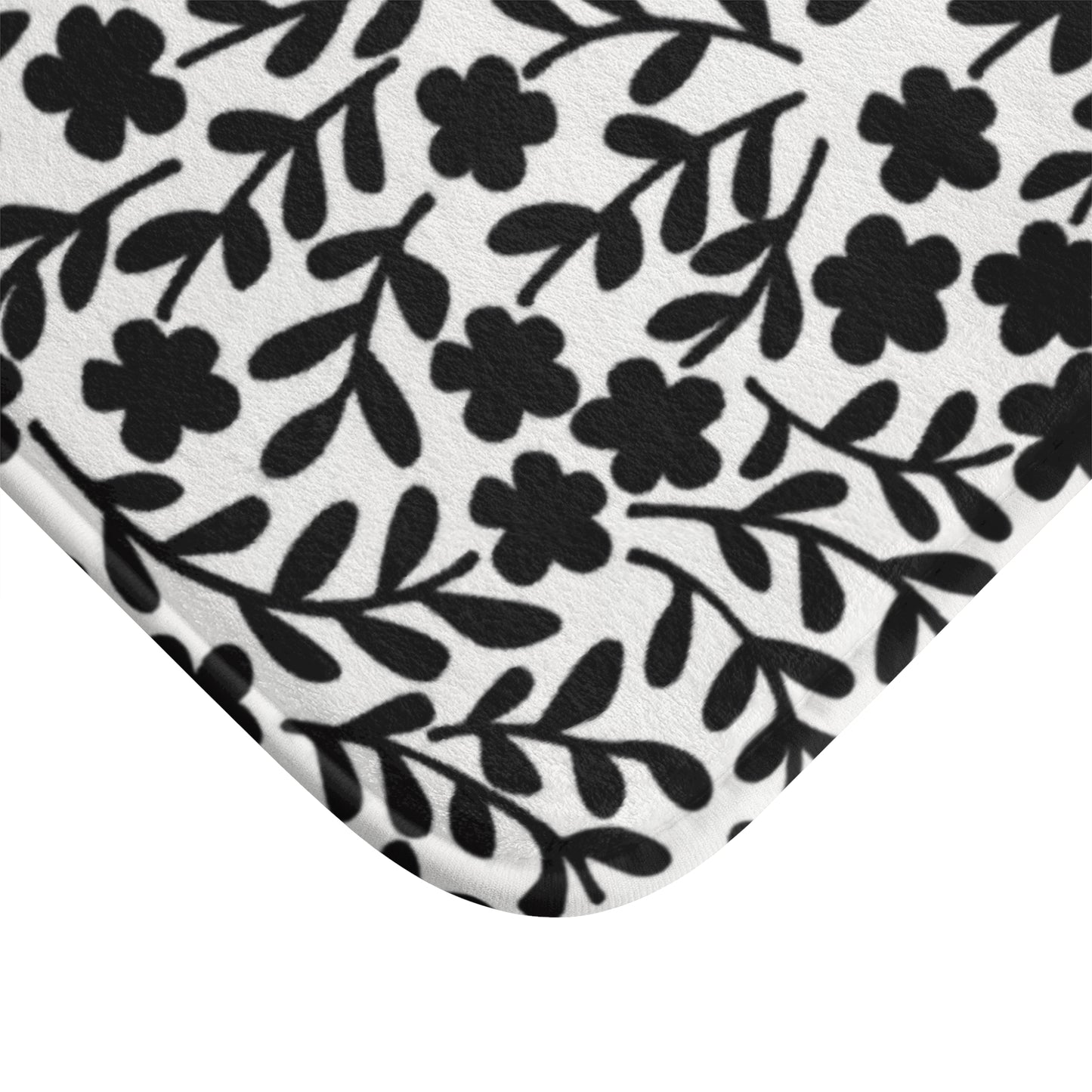 Delicate Simplicity: Tiny Black and White Floral Design Pattern  - Bathroom Non-Slip Mat 2 Sizes