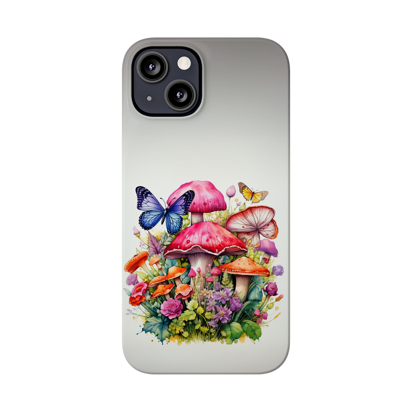 Magical Mushroom Oasis Where Flowers Bloom Amongst Butterflies Iphone 15-12 Slim Phone Case