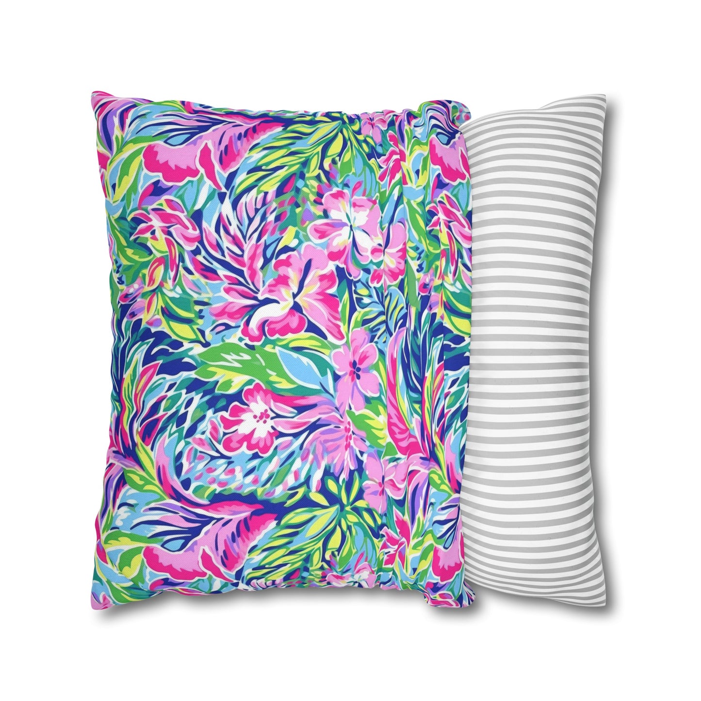 Tropical Serenity: Pink, Green, and Blue Watercolor Floral Delight Spun Polyester Square Pillowcase 4 Sizes