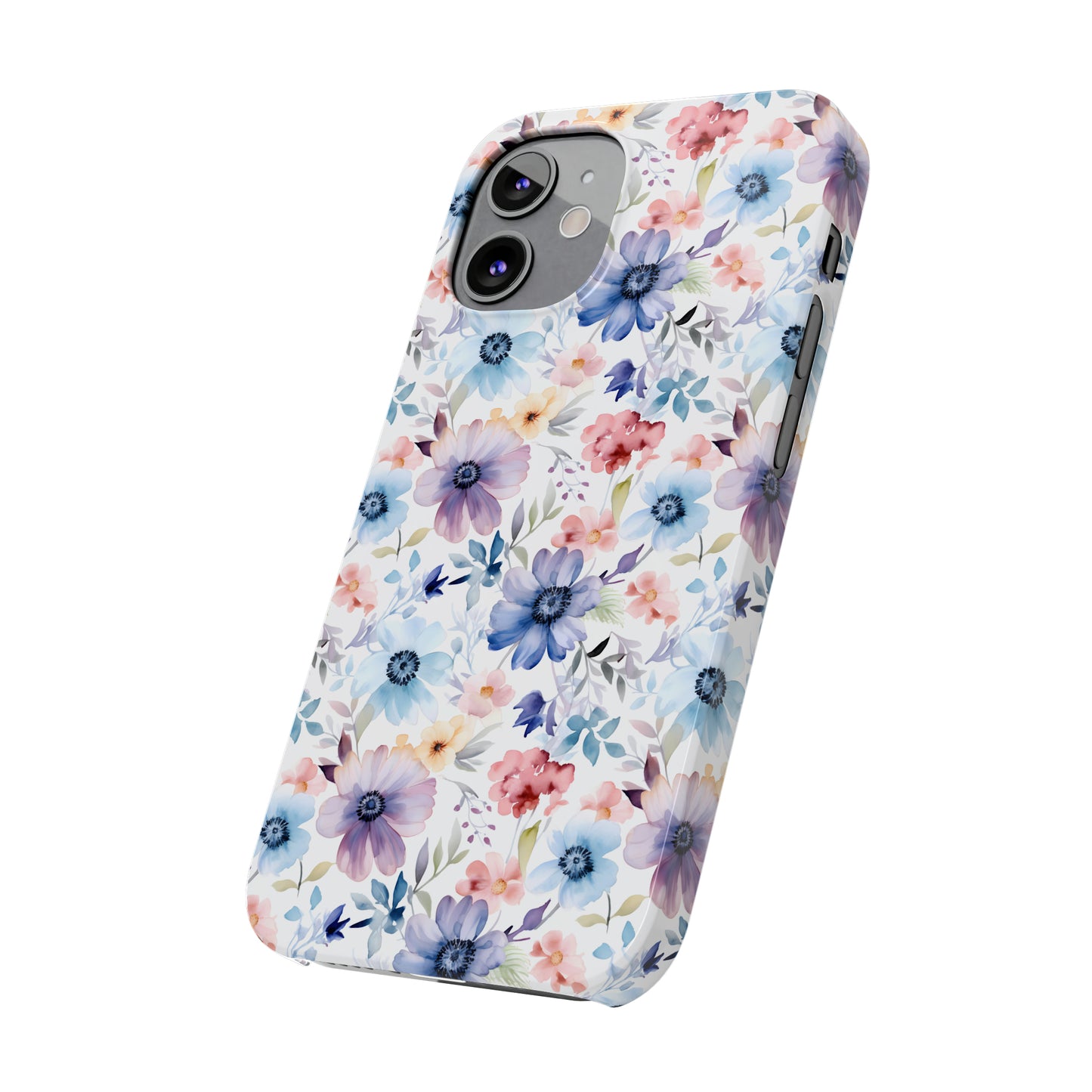 Pastel Pink Purple and Blue Watercolor Flowers Iphone 15-12 Slim Phone Case