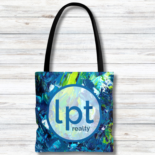 LPT Realty Logo and Blue Green Crashing Ocean Modern Abstract  - Canvas Tote 3 Sizes