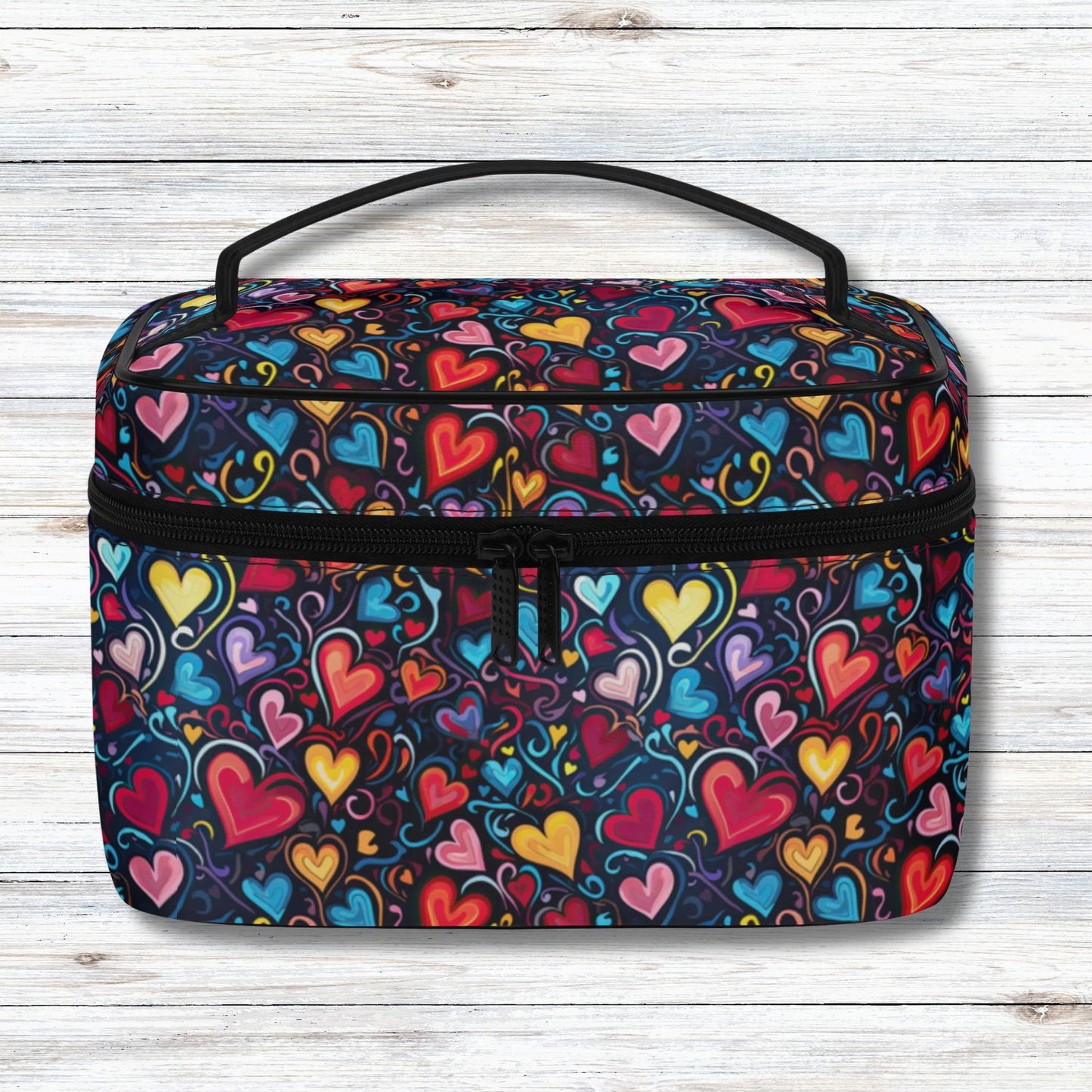 Whimsical Colorful Heart Design - Cosmetic or Toiletry Bag Faux Leather (PU)