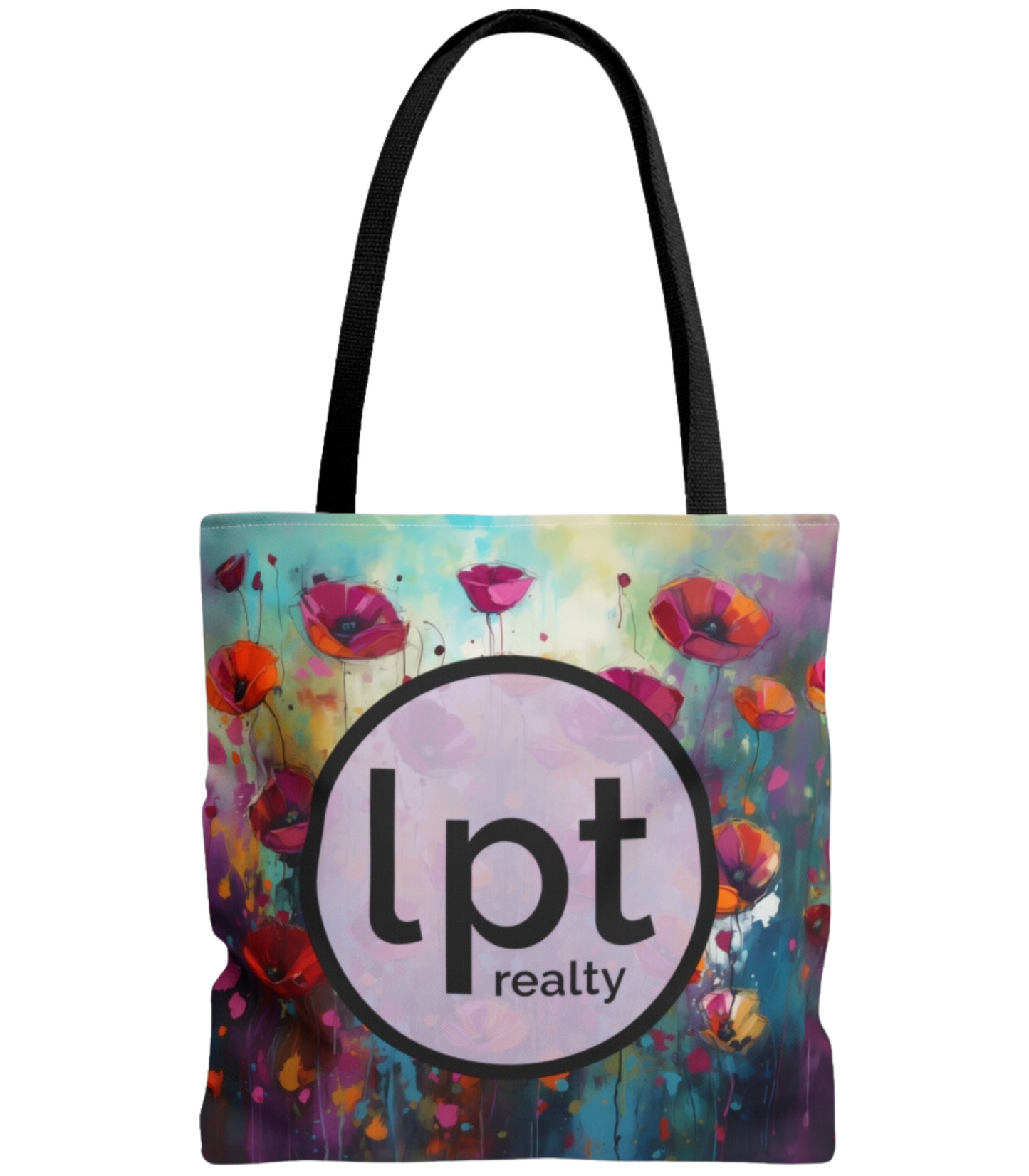 LPT Realty Logo on Field of Pink Wildflowers - Canvas Tote 3 Sizes