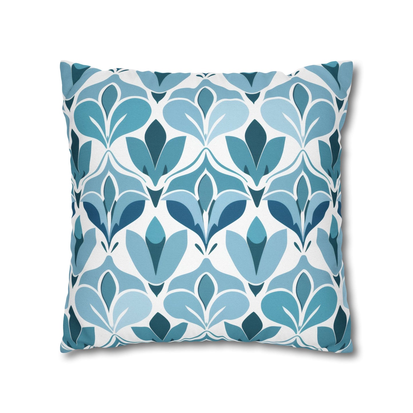 Elegant Floral Pattern in Shades of Aqua and Teal, Forming Graceful Botanical Motifs Spun Polyester Square Pillowcase 4 Sizes