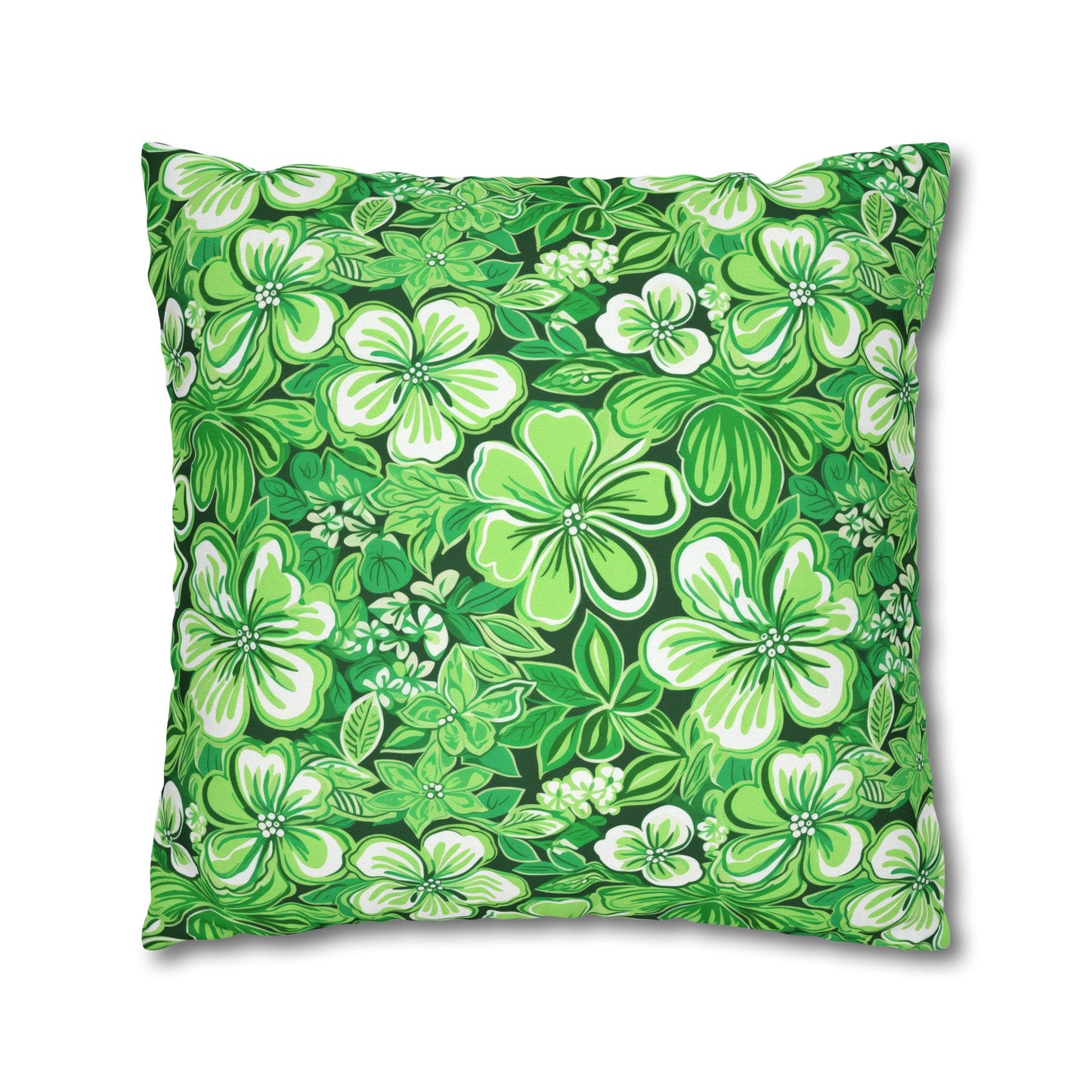 Emerald Essence: Floral Bloom Design in Green Hues Spun Polyester Square Pillowcase 4 Sizes