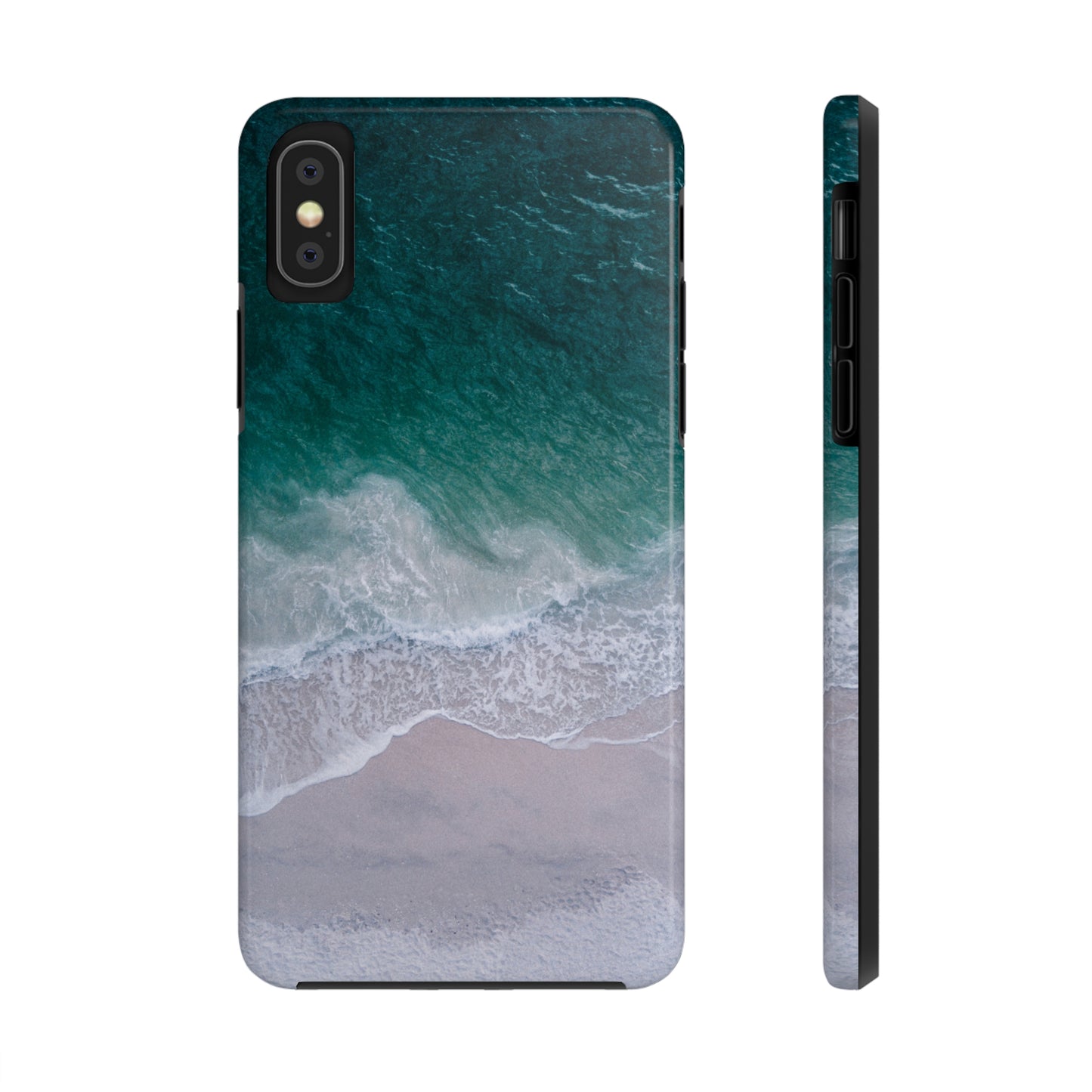 Ocean's Embrace: Deep Green Waters with White Waves Crashing onto the Beach Design Iphone Tough Phone Case