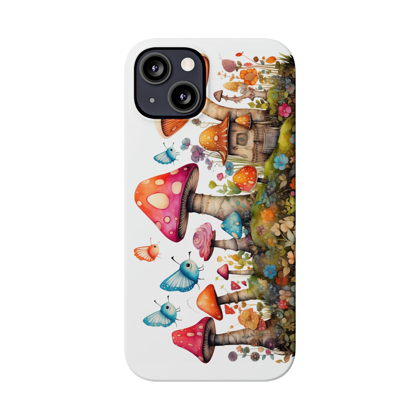 Enchanting Mushroom Cottage Adorned with Butterflies and Toadstools Iphone 15-12 Slim Phone Case