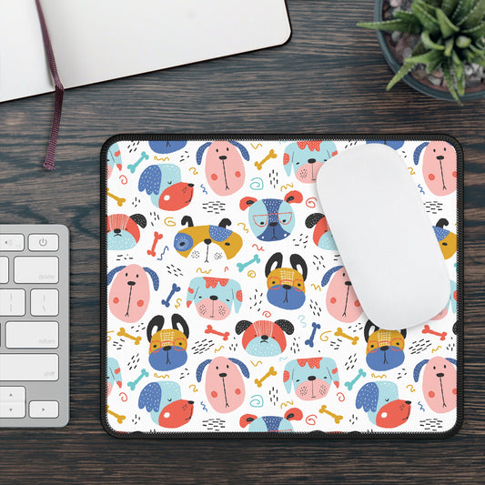 Adorable Canine Characters: Cartoon Faces of Dogs Gaming Mouse Pad with Finished Edges