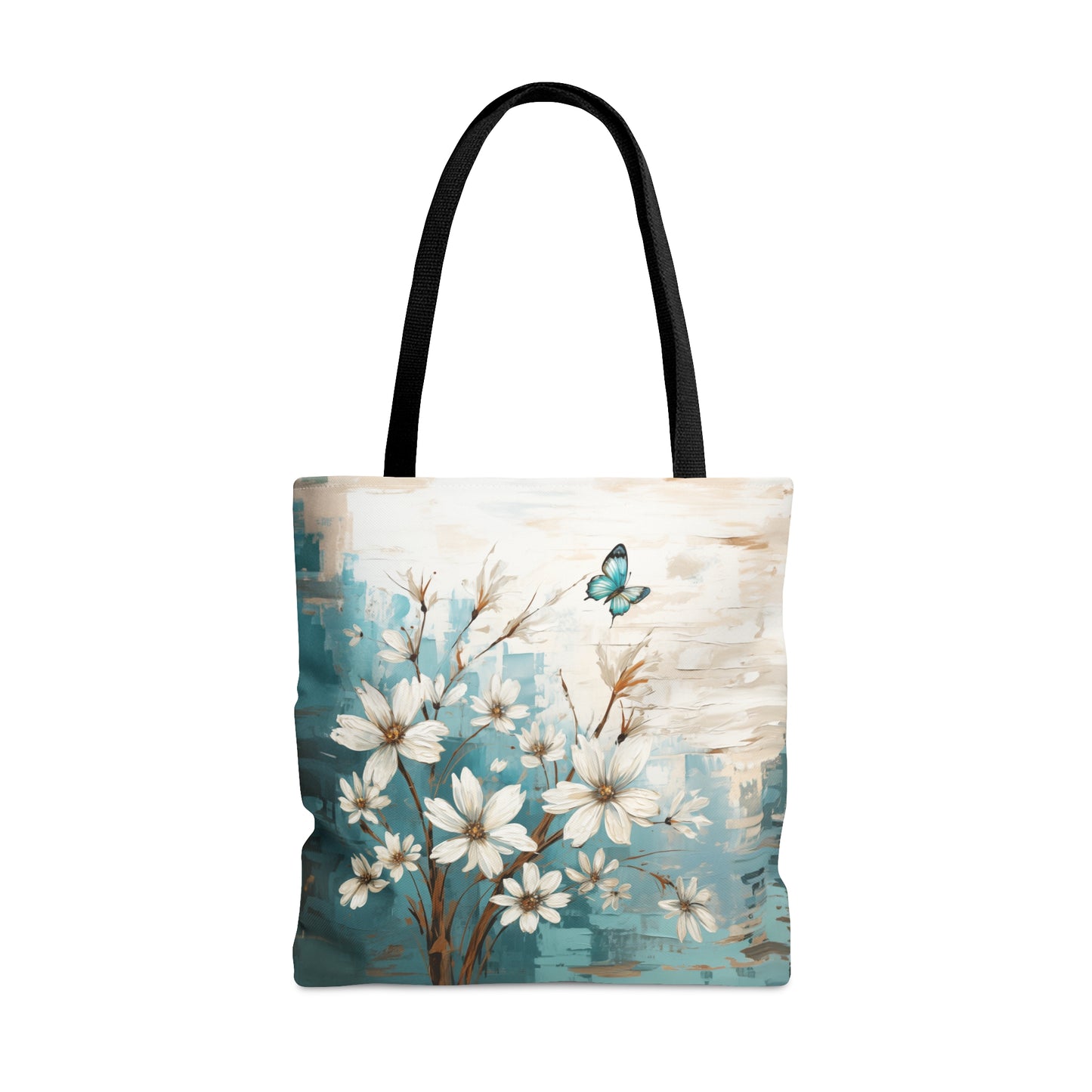 Rustic Farmhouse White and Teal Wild Daisies and Butterflies  - Canvas Tote 3 Sizes