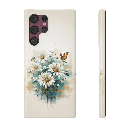 Rustic Farmhouse Teal and White Wild Daisies and Butterflies Samsung Slim Cases