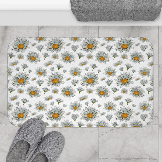 Large Watercolor Summer Daisies Blooming Against a White Background   - Bathroom Non-Slip Mat 2 Sizes