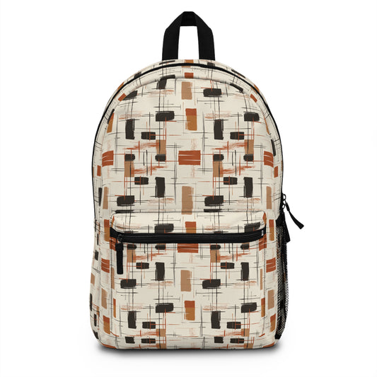 Modern Artistry in Bold and Minimalistic Pattern in a Palette of Black, Dark Orange, and Beige Lightweight Stylish Durable Backpack (Made in USA)