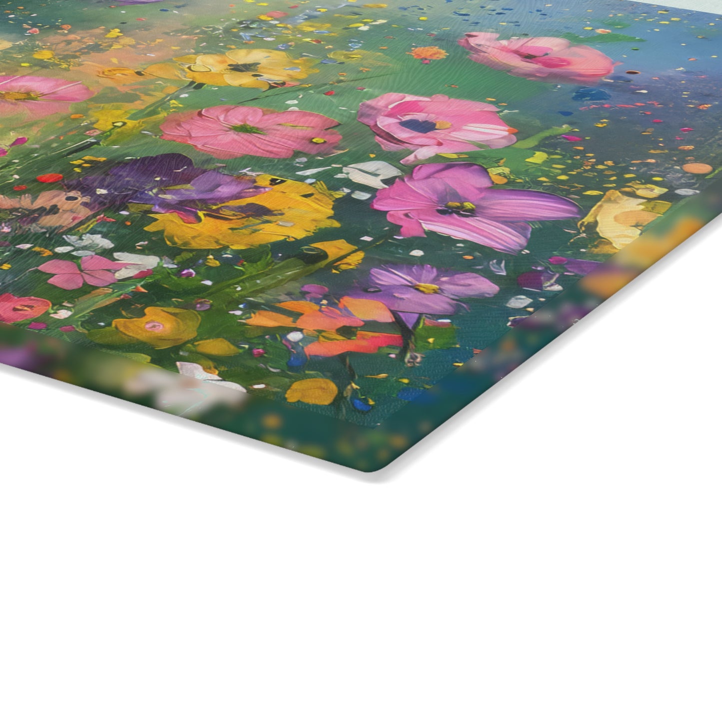 Field of Bright Spring Flowers Print Glass Cutting Board 2 Sizes