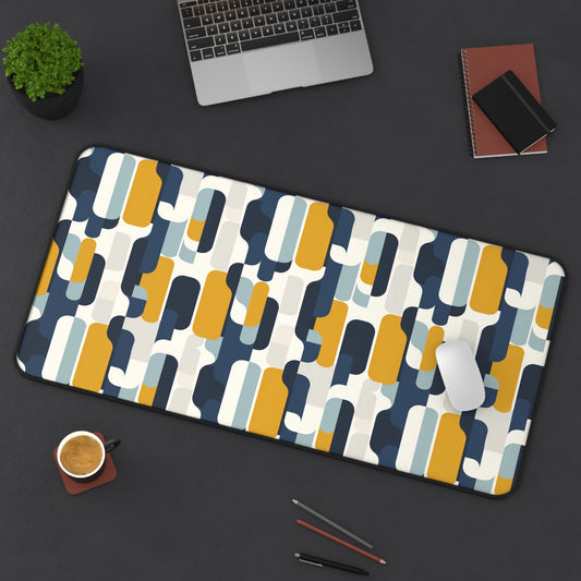 Modern Retro with Bold Geometric Pattern in Mustard and Navy Extended Gaming Mouse Pad  Desk Mat  - 3 Sizes