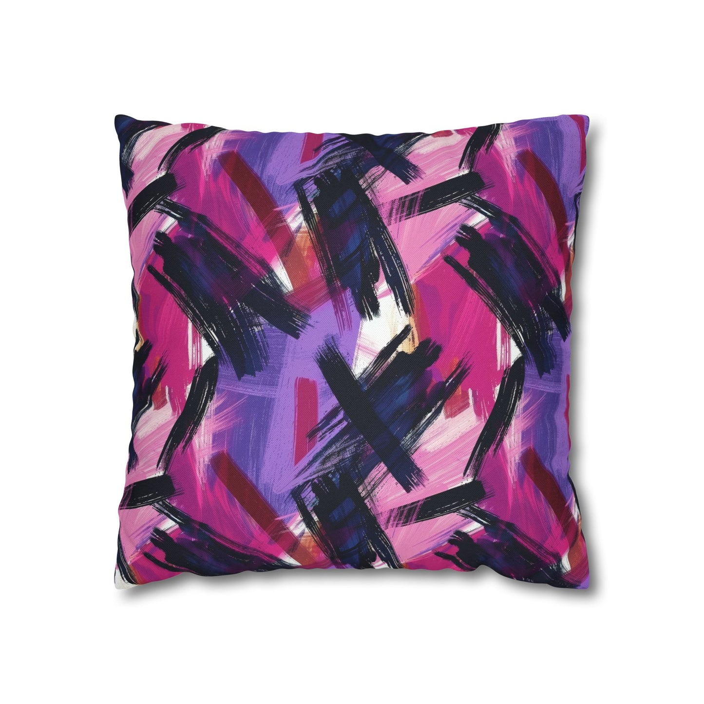 Vibrant Rebellion Brush Strokes in Hot Pink and Cool Purple on a Moody, Dark Background Spun Polyester Square Pillowcase 4 Sizes