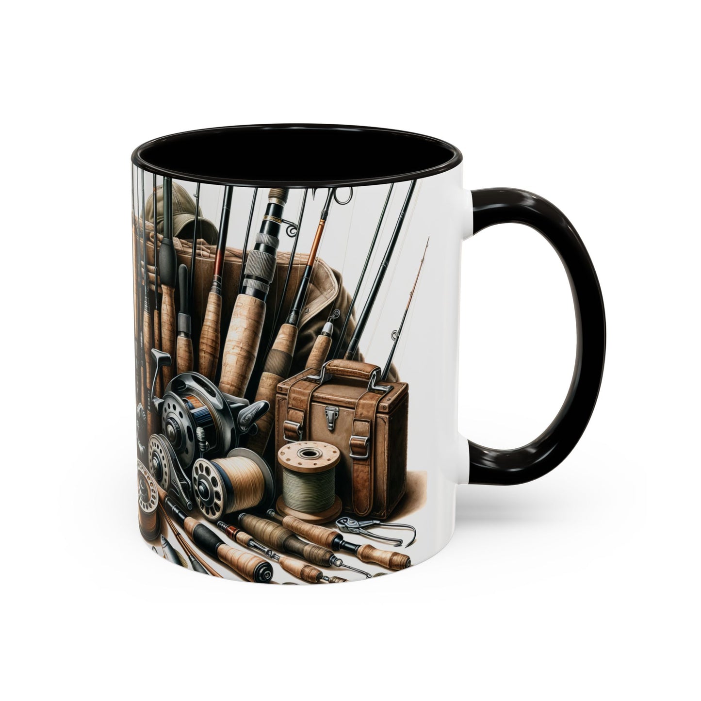 Fishing Rods, Reels, Lures & Tackle Box Colorful Mugs Sizes are 11oz or 15oz