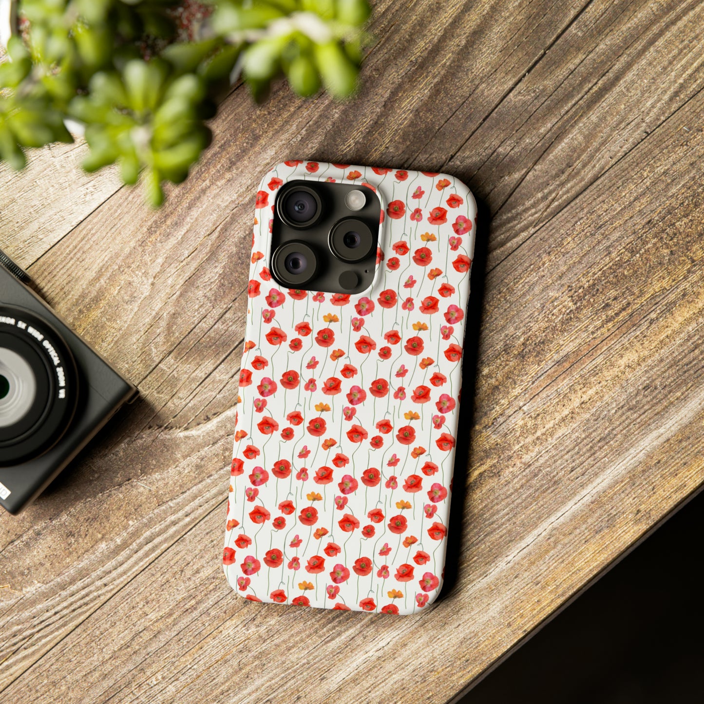 Vivid Elegance: Bright Red Poppies on a White Background Iphone 15-12 Slim Phone Case