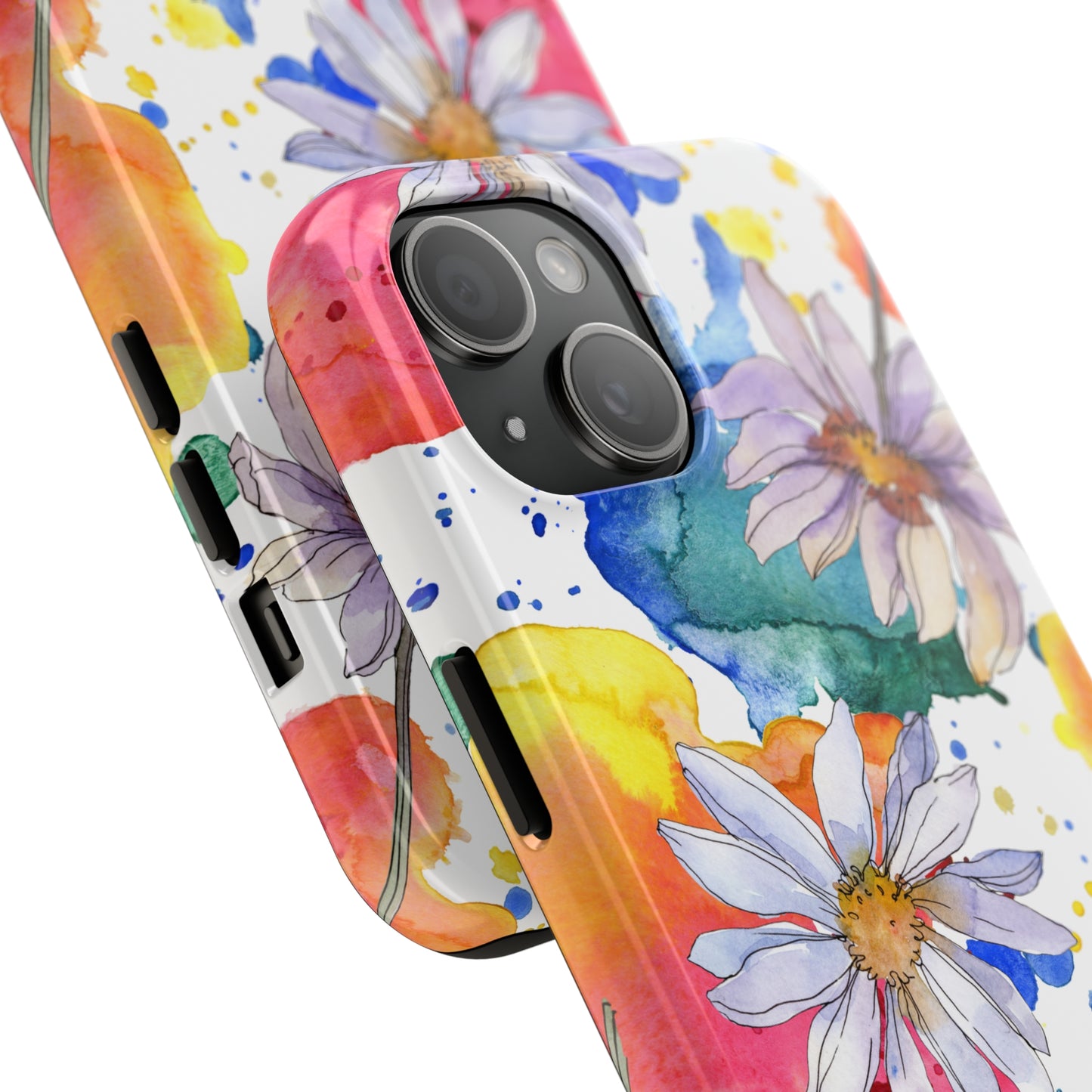 Large Colorful Watercolor Daisy Design Iphone Tough Phone Case