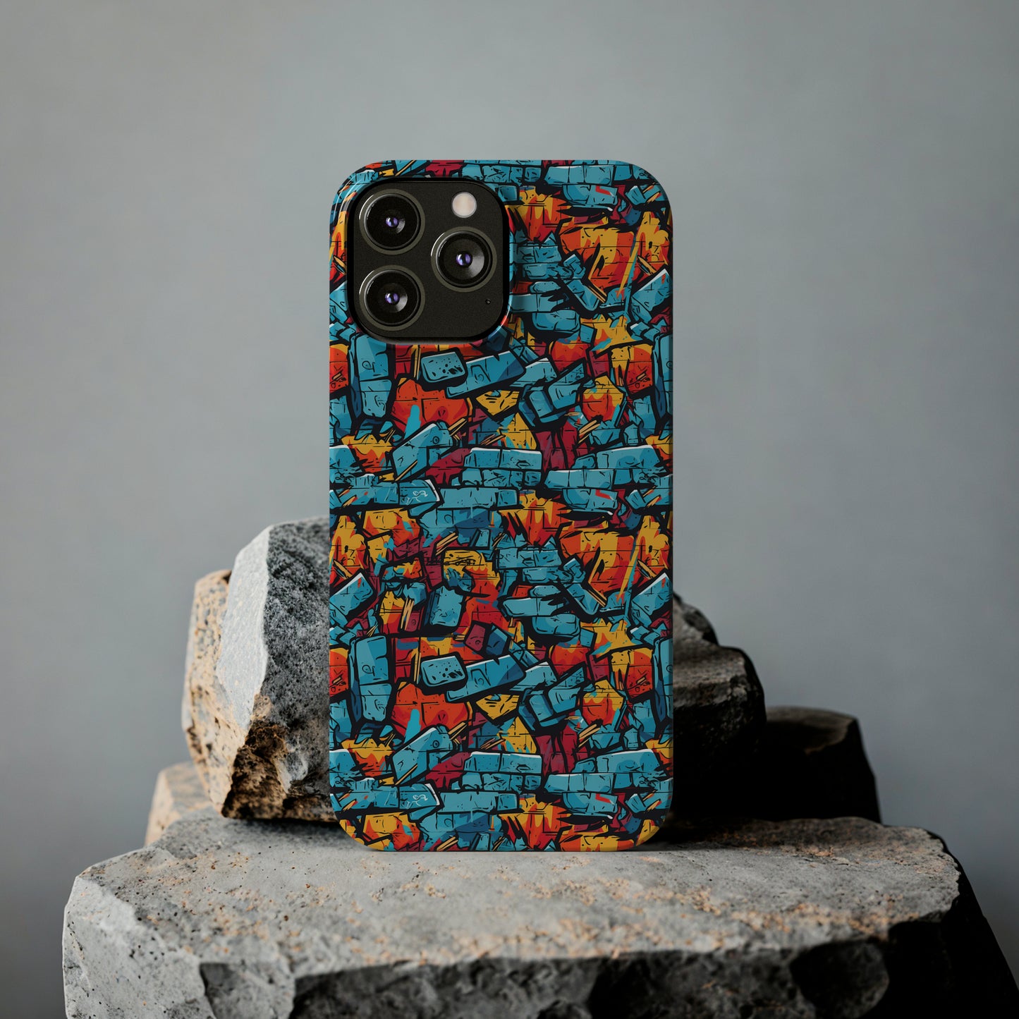 3D Brick Wall Graffiti Design Iphone 15-12 Slim Phone Case