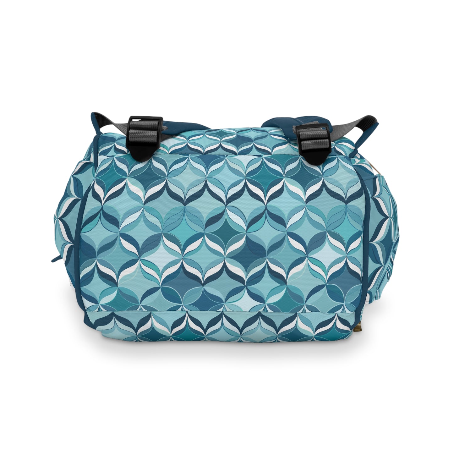 Modern Chic Aqua and Cream Geometric Pattern Multifunctional Diaper Backpack