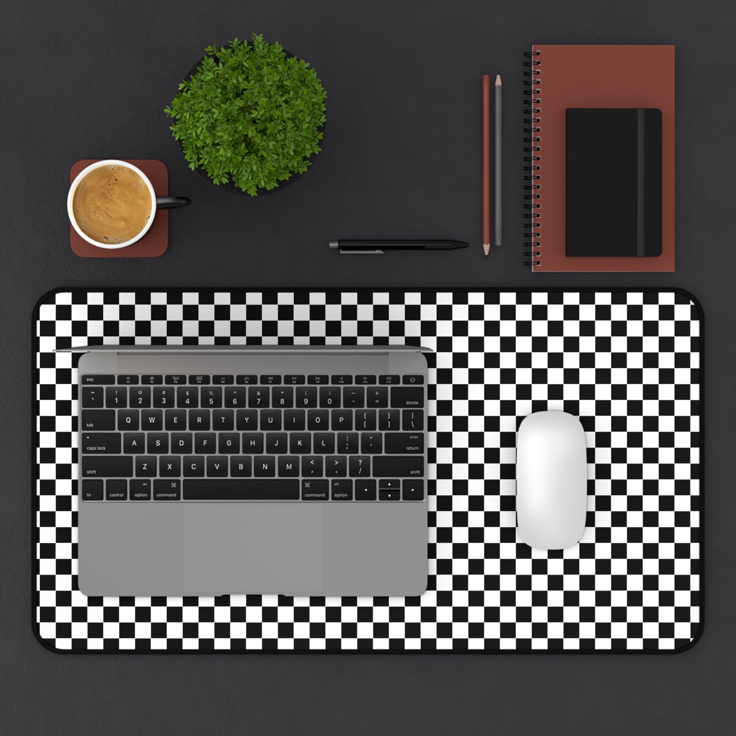 Speedway Style: Checkered Racing Pattern in Black and White Desk Mat Extended Gaming Mouse Pad 3 Sizes