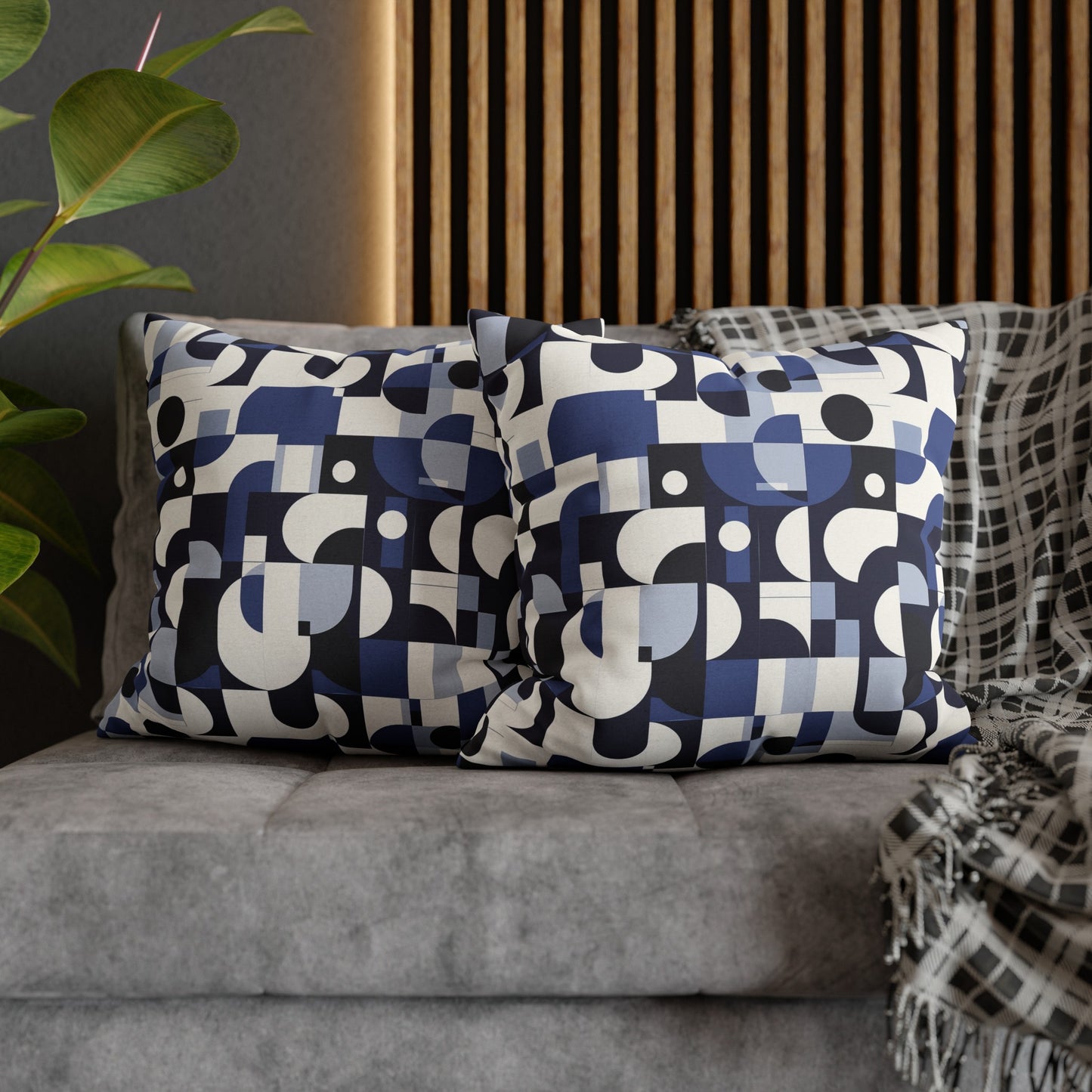 Navy Blue and White Mid-Century Modern Design Spun Polyester Square Pillowcase 4 Sizes