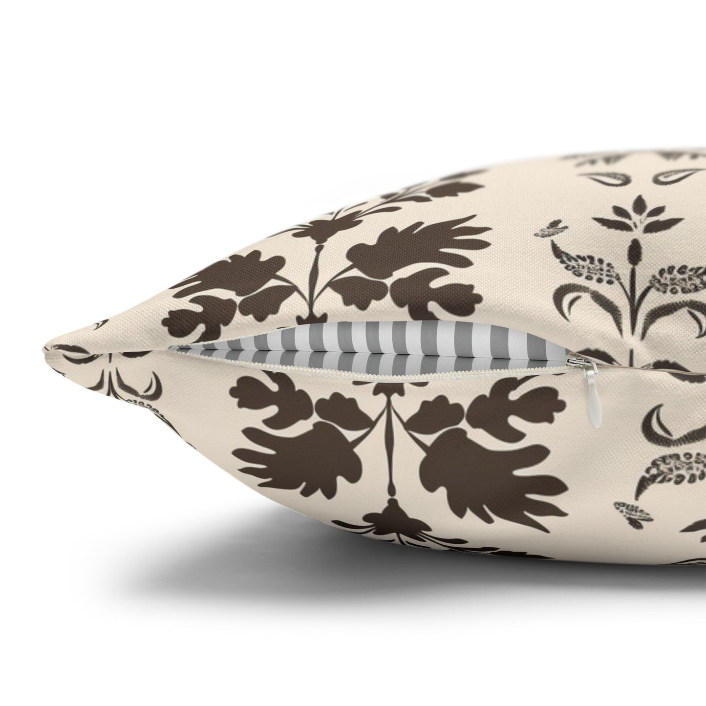 Early American Stencil-Inspired Beige and Brown Floral Pattern Spun Polyester Square Pillowcase 4 Sizes