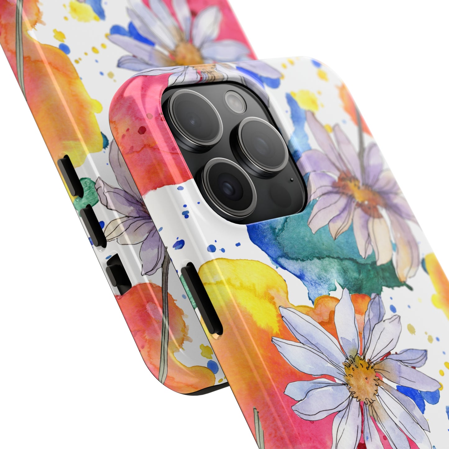 Large Colorful Watercolor Daisy Design Iphone Tough Phone Case