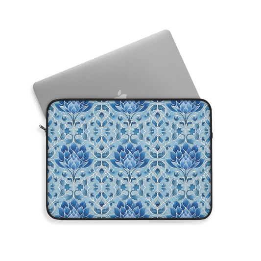 Exquisite Blue Lotus Elegance Floral Mosaic Design Laptop or Ipad Protective Sleeve 3 Sizes Available