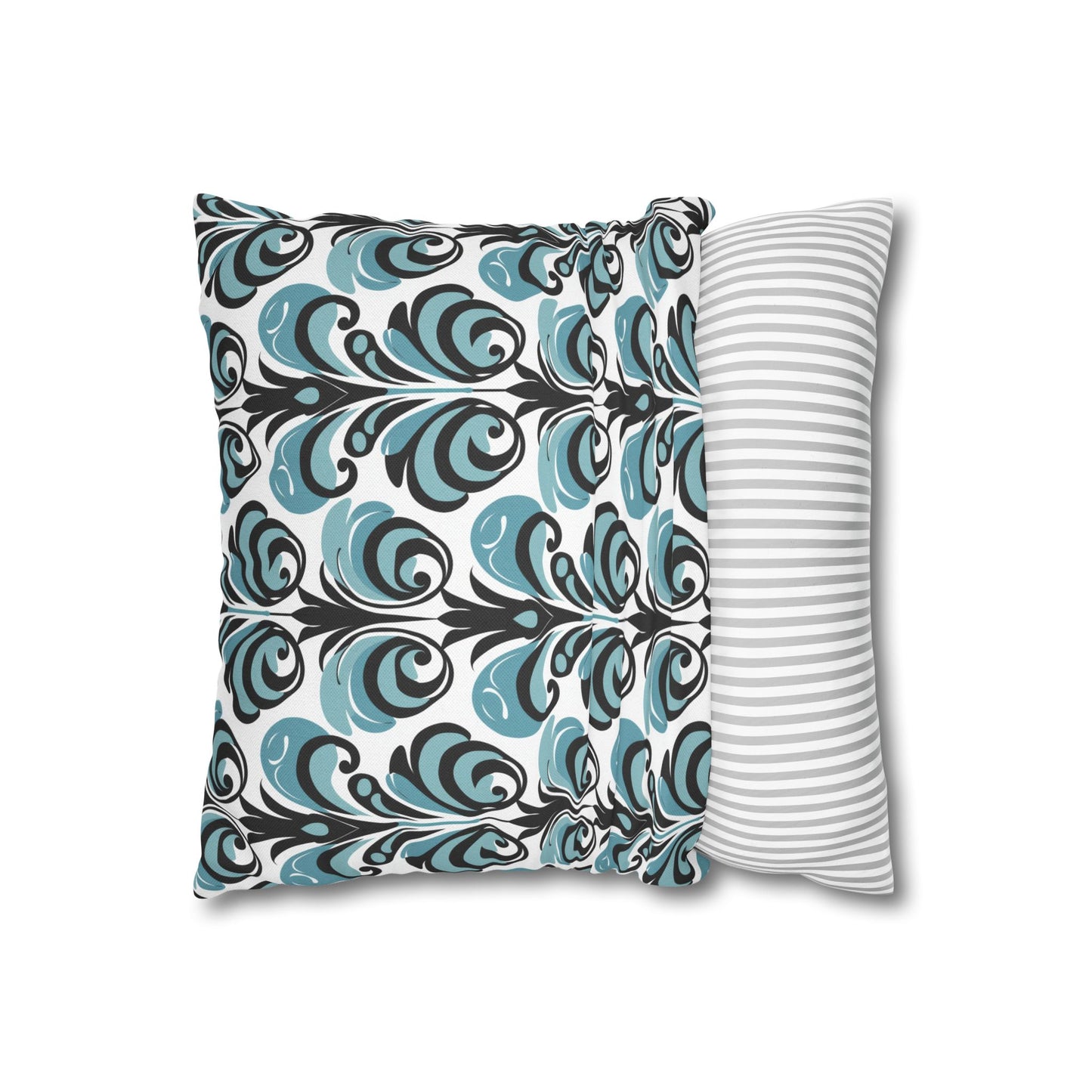 Vintage Blue & Black Swirl Pattern Spun Polyester Square Pillowcase 4 Sizes