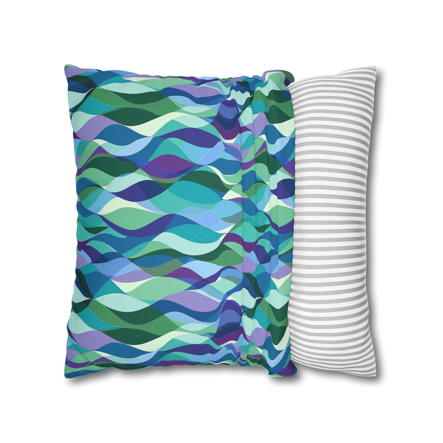 Modern Mosaic Art Ocean Waves of Blue and Green Spun Polyester Square Pillowcase 4 Sizes