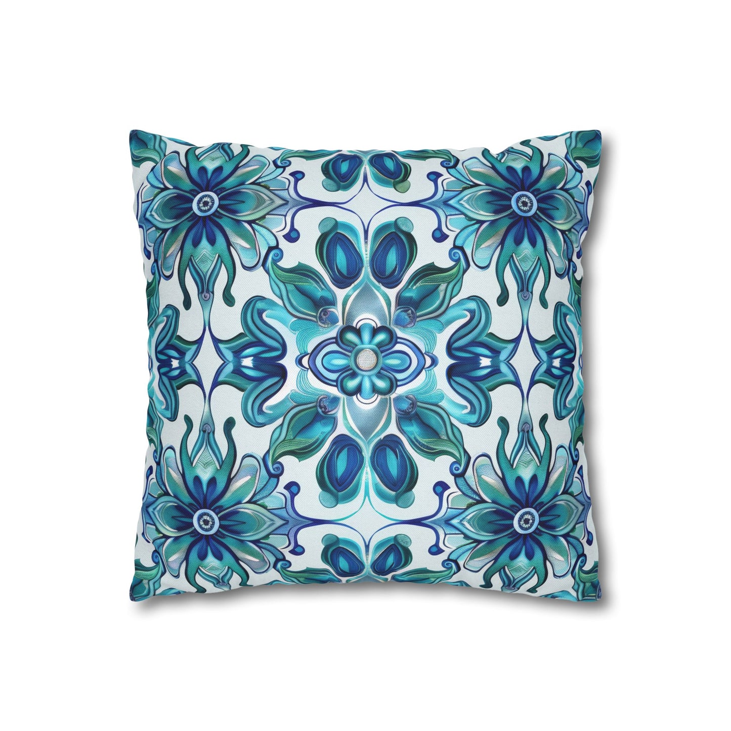 Exquisite Blue Lotus Elegance Floral Mosaic Design Spun Polyester Square Pillowcase 4 Sizes