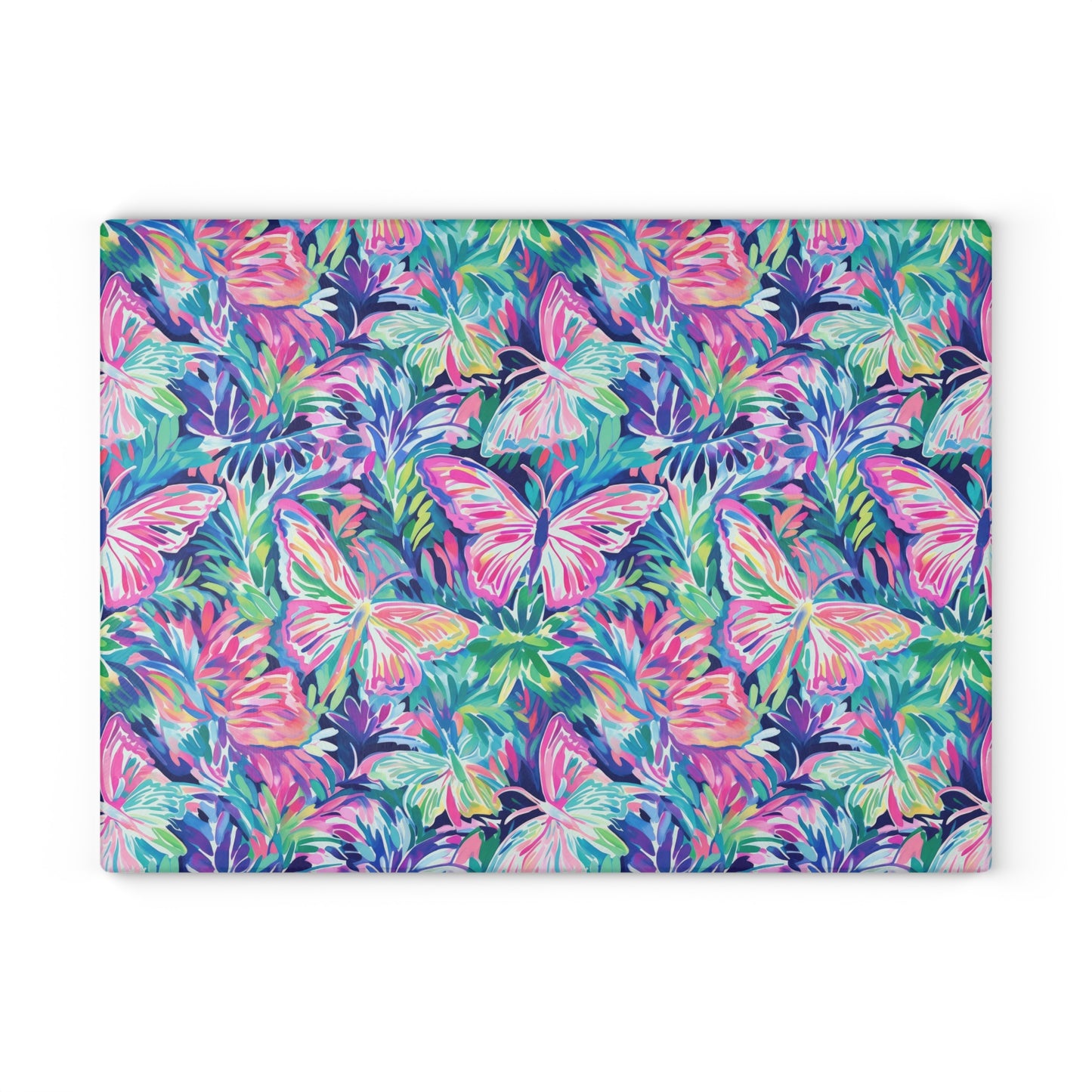 Fluttering Rainbows: Vibrant Watercolor Butterflies in Flight Cutting Board 2 Sizes