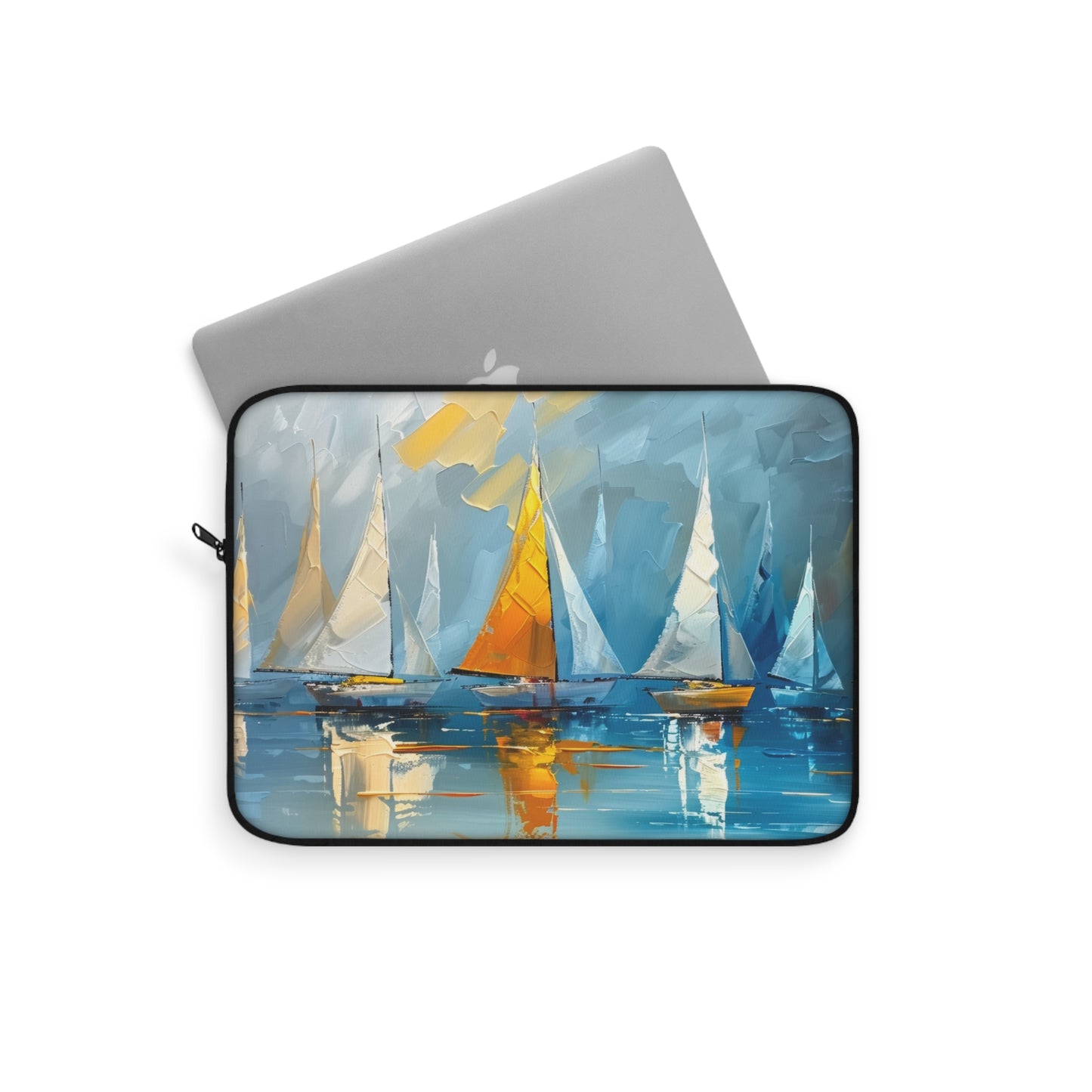 Sailboats Gliding on the Open Sea, Bathed in the Warm Glow of the Setting Sun Laptop or Ipad Protective Sleeve 3 Sizes Available