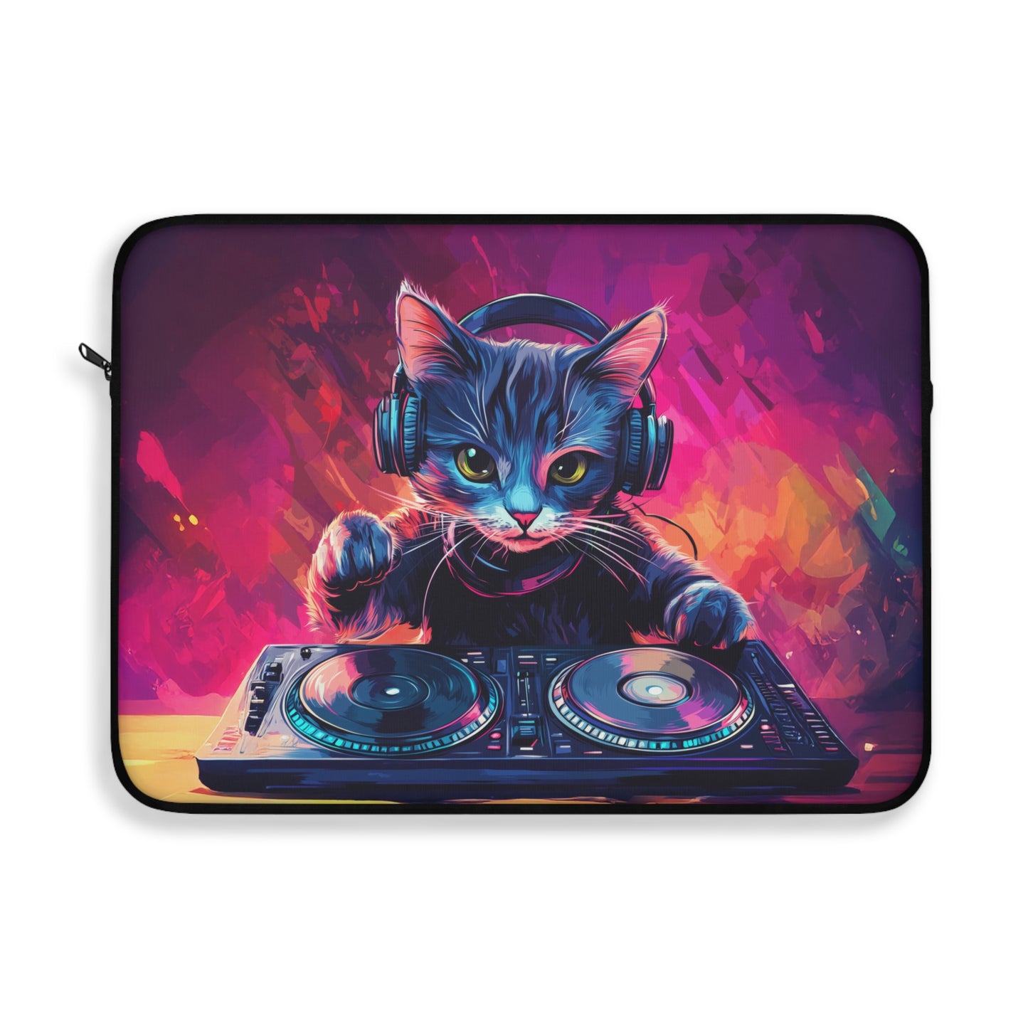 DJ Kitty Spinning Retro Beats  Laptop or Ipad Protective Sleeve 3 Sizes Available