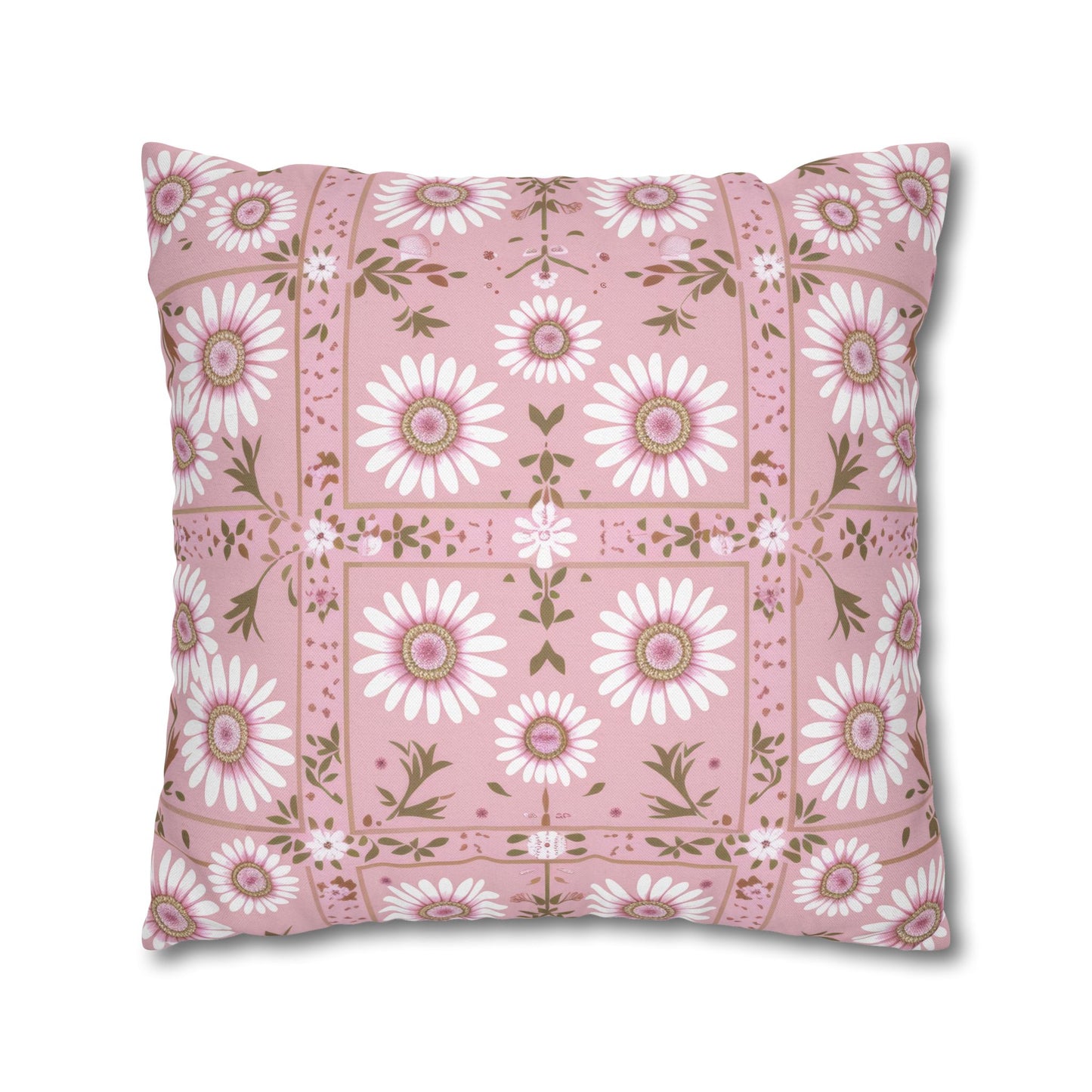 Charming Daisy Pink and White Floral Tile Pattern Spun Polyester Square Pillowcase 4 Sizes