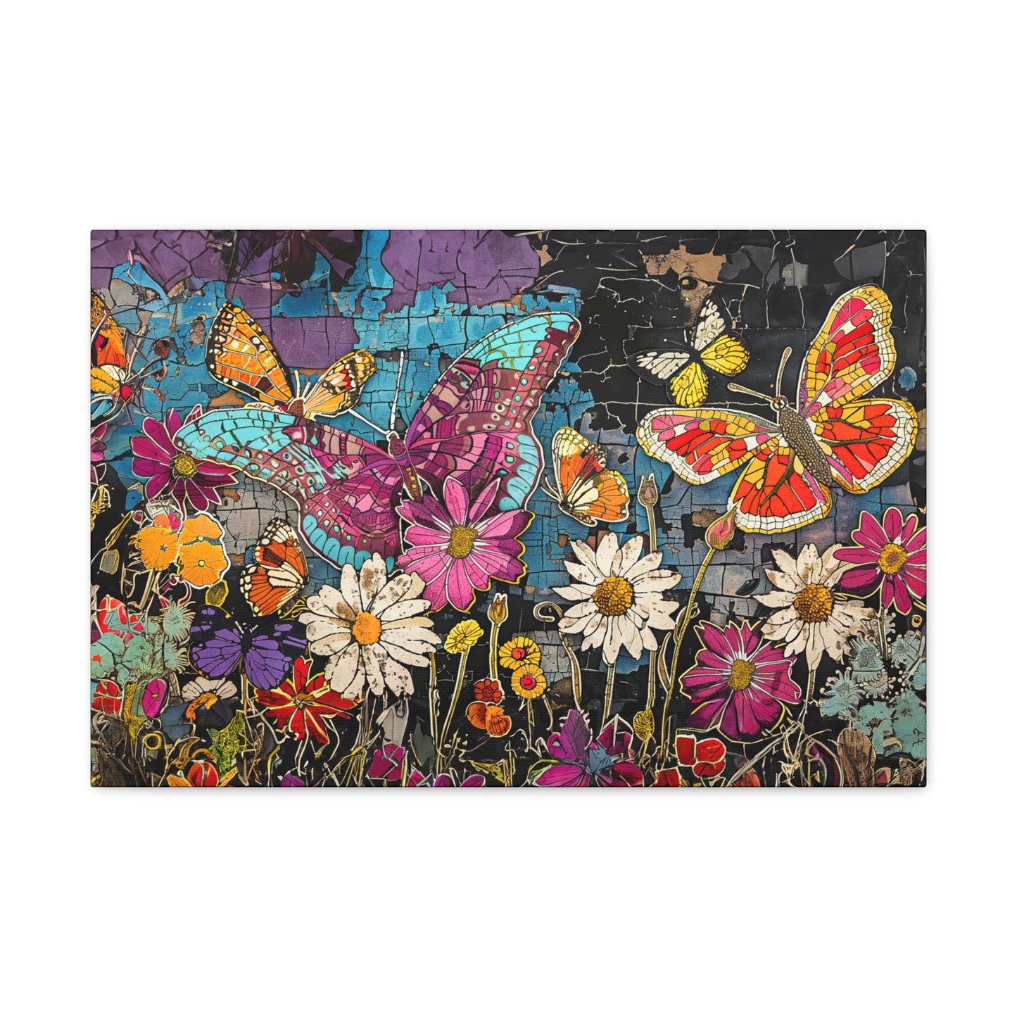 Vibrant Pop Art Garden: Butterfly & Daisy Floral Fantasy Canvas Gallery  - 3 Sizes