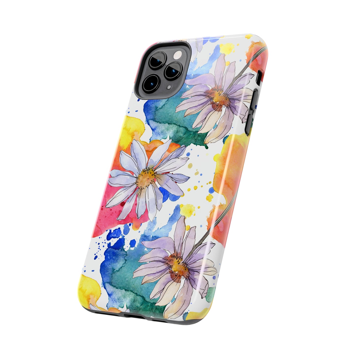 Large Colorful Watercolor Daisy Design Iphone Tough Phone Case